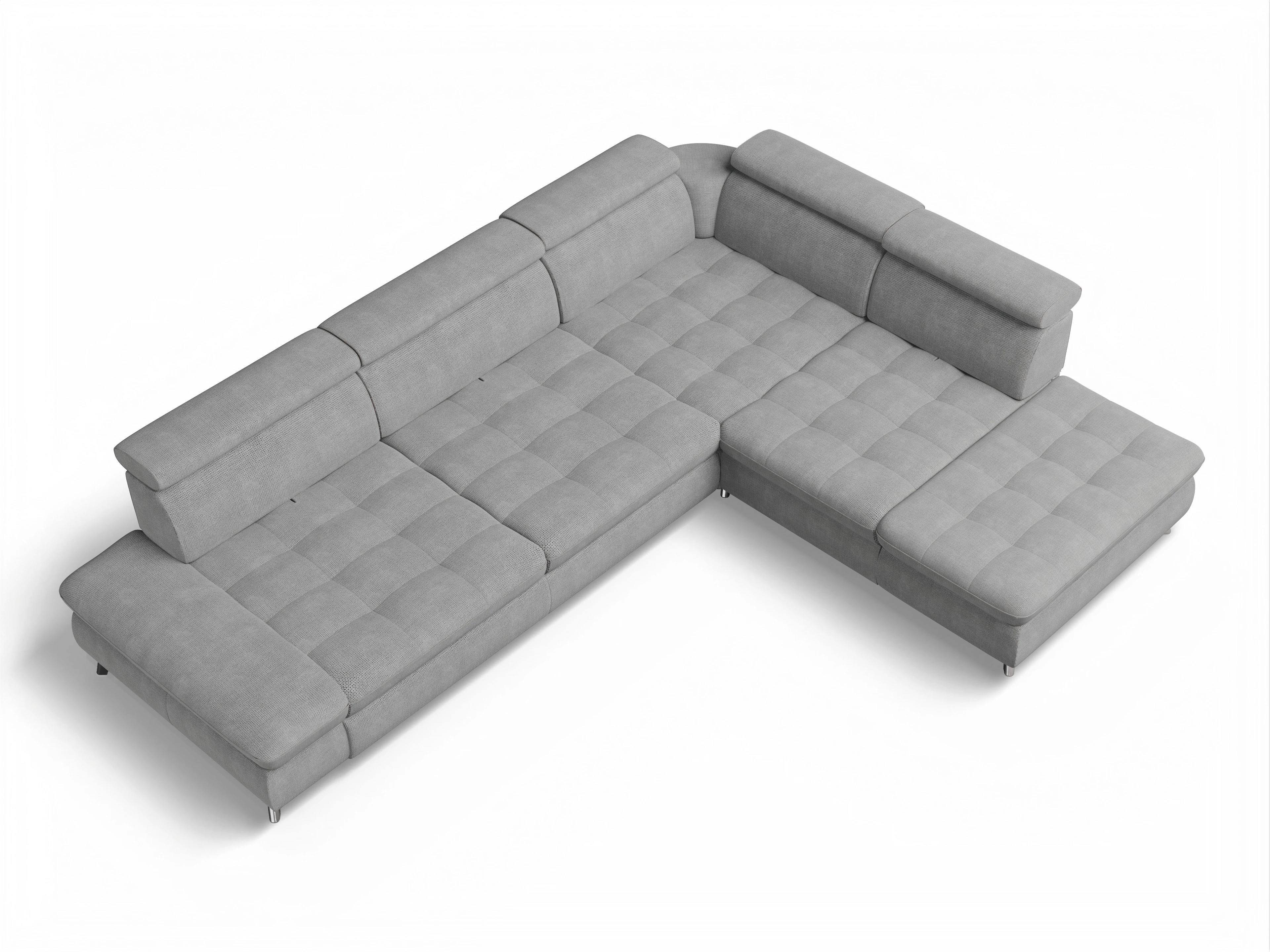 Ansicht des Produktes Memphis Stoff Ecksofa rechts Abschluss offen in Stoff Grau