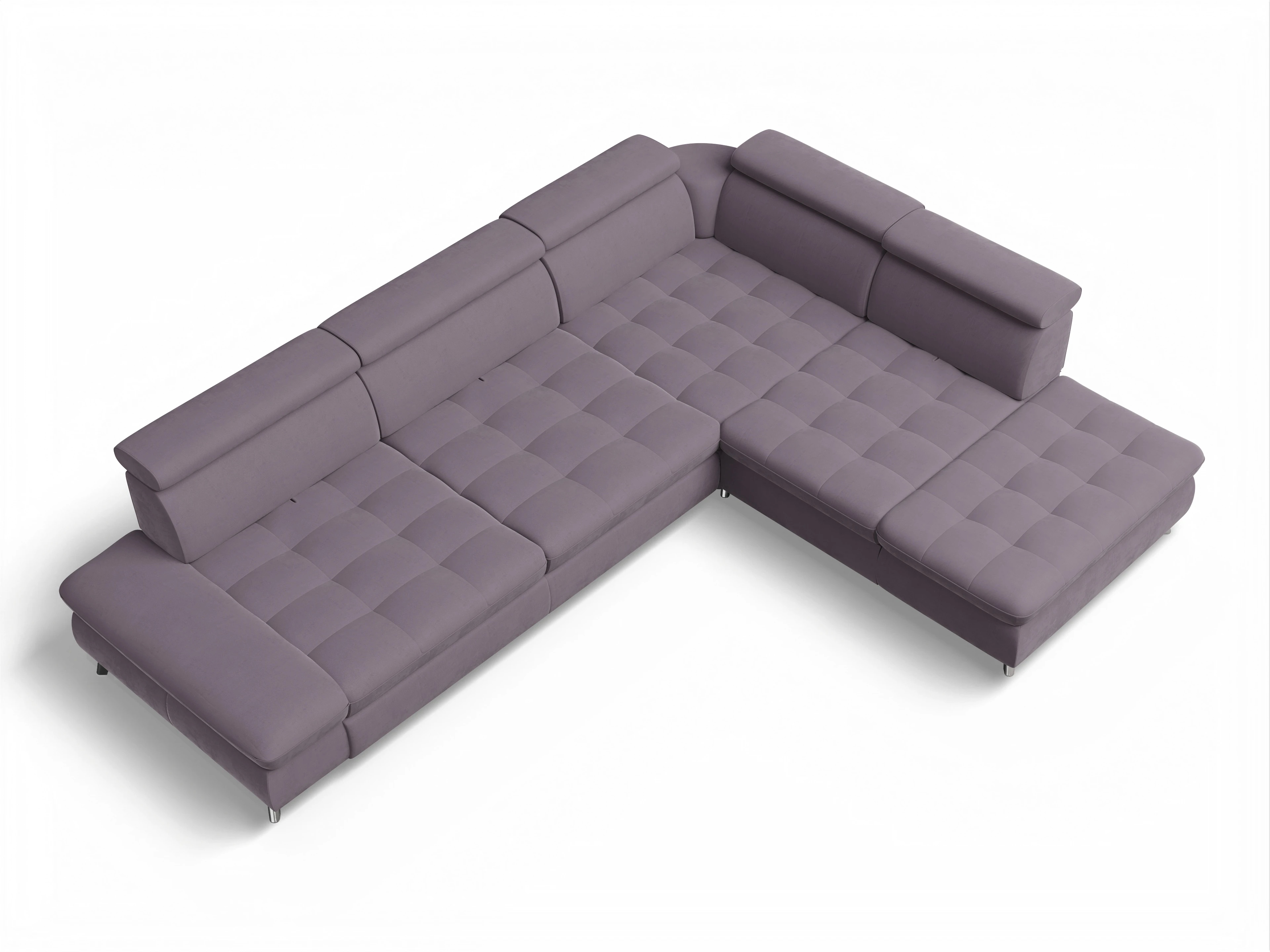 Ansicht des Produktes Memphis Stoff Ecksofa rechts Abschluss offen in Stoff Lila