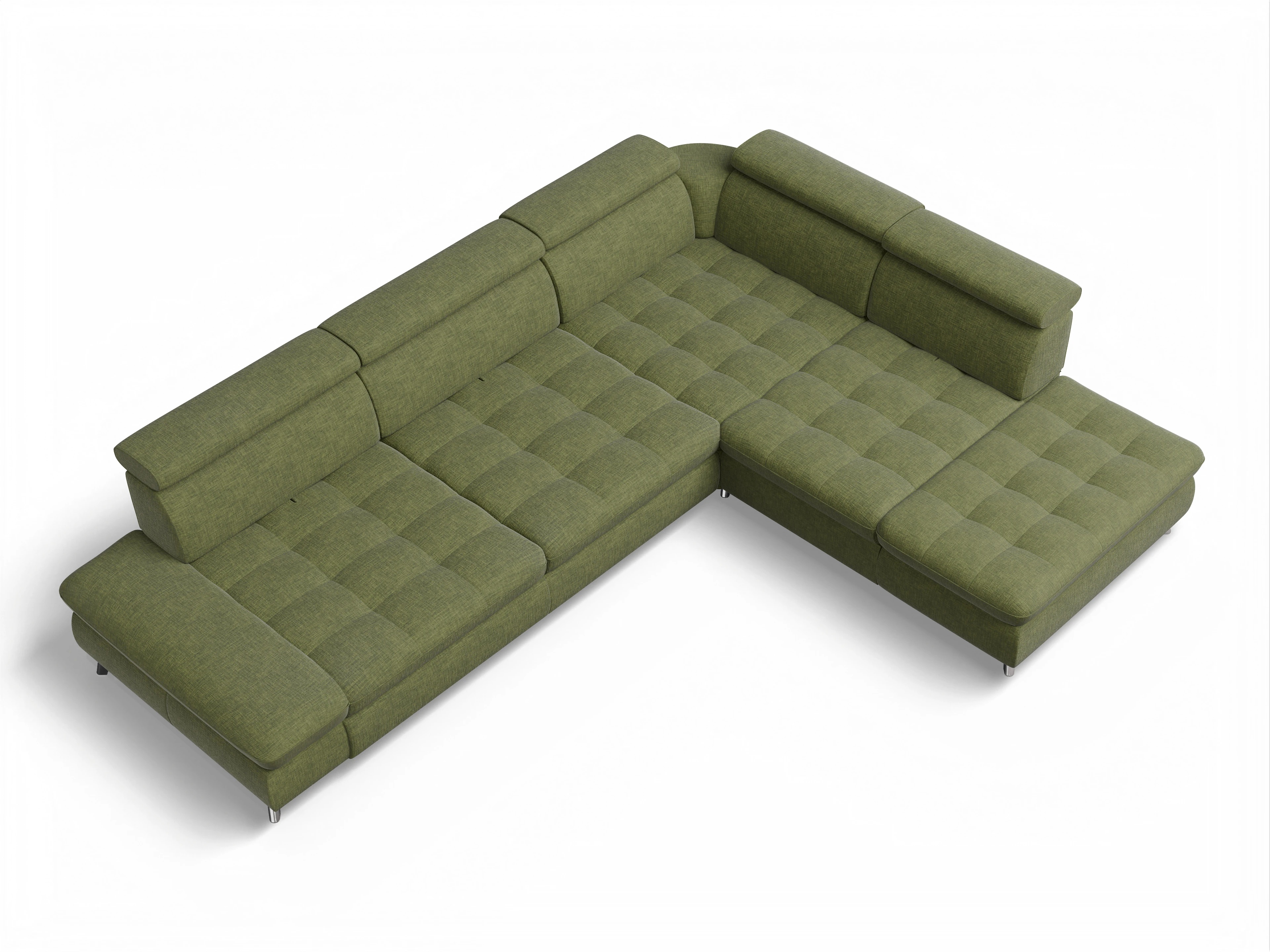 Ansicht des Produktes Memphis Stoff Ecksofa rechts Abschluss offen in Stoff Grün
