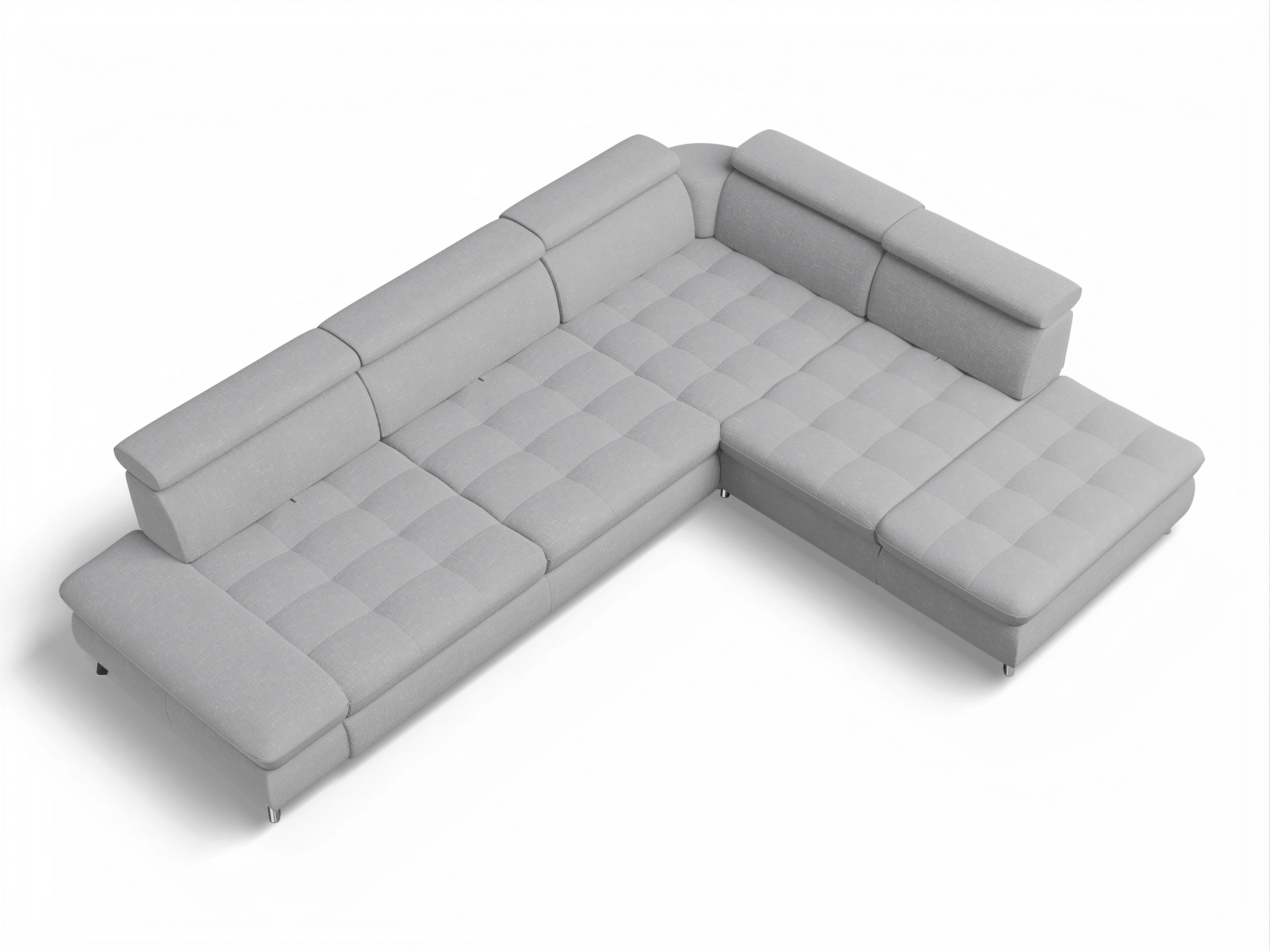 Ansicht des Produktes Memphis Stoff Ecksofa rechts Abschluss offen in Stoff Grau