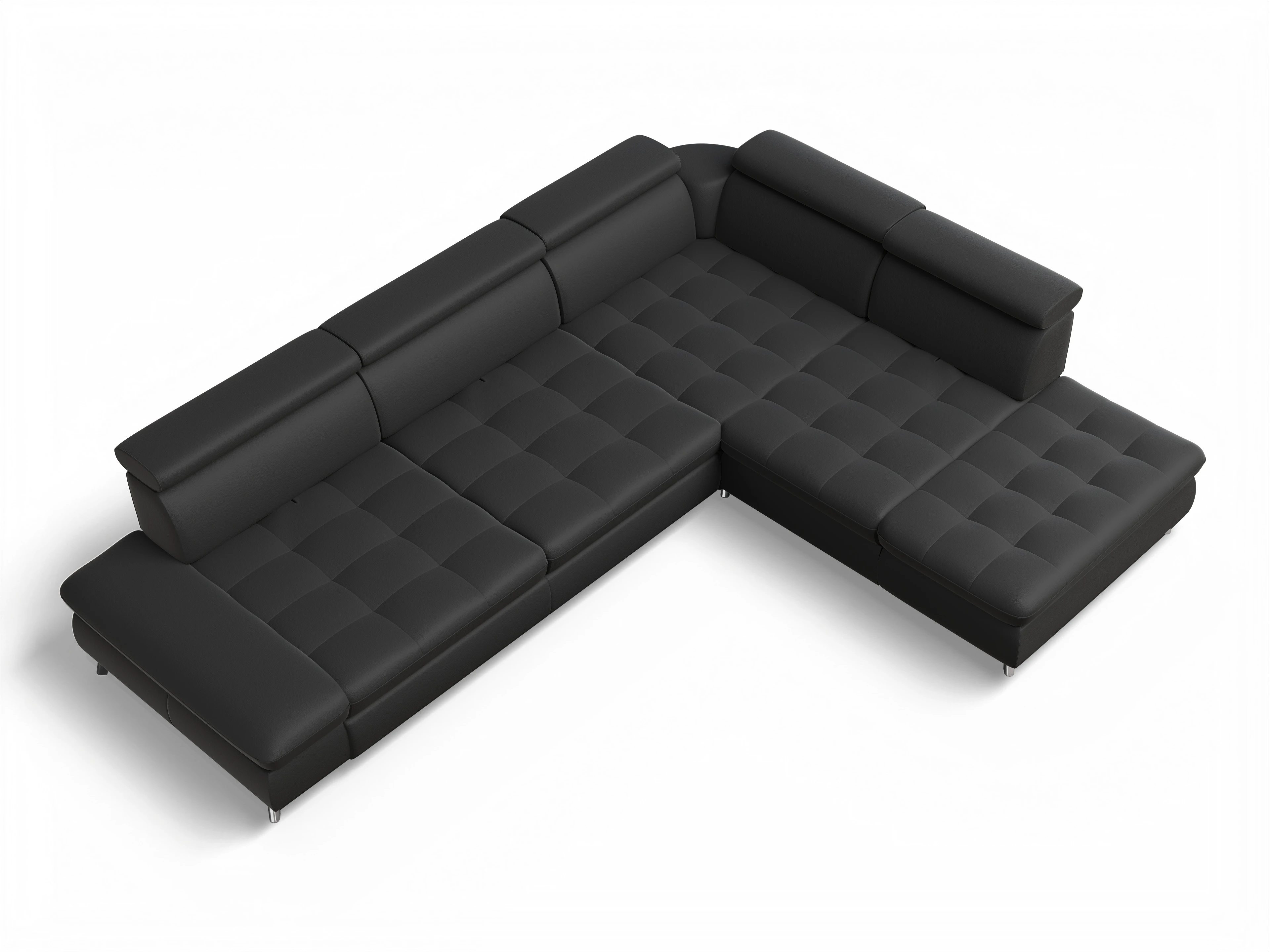 Ansicht des Produktes Memphis Stoff Ecksofa rechts Abschluss offen in Leder Schwarz