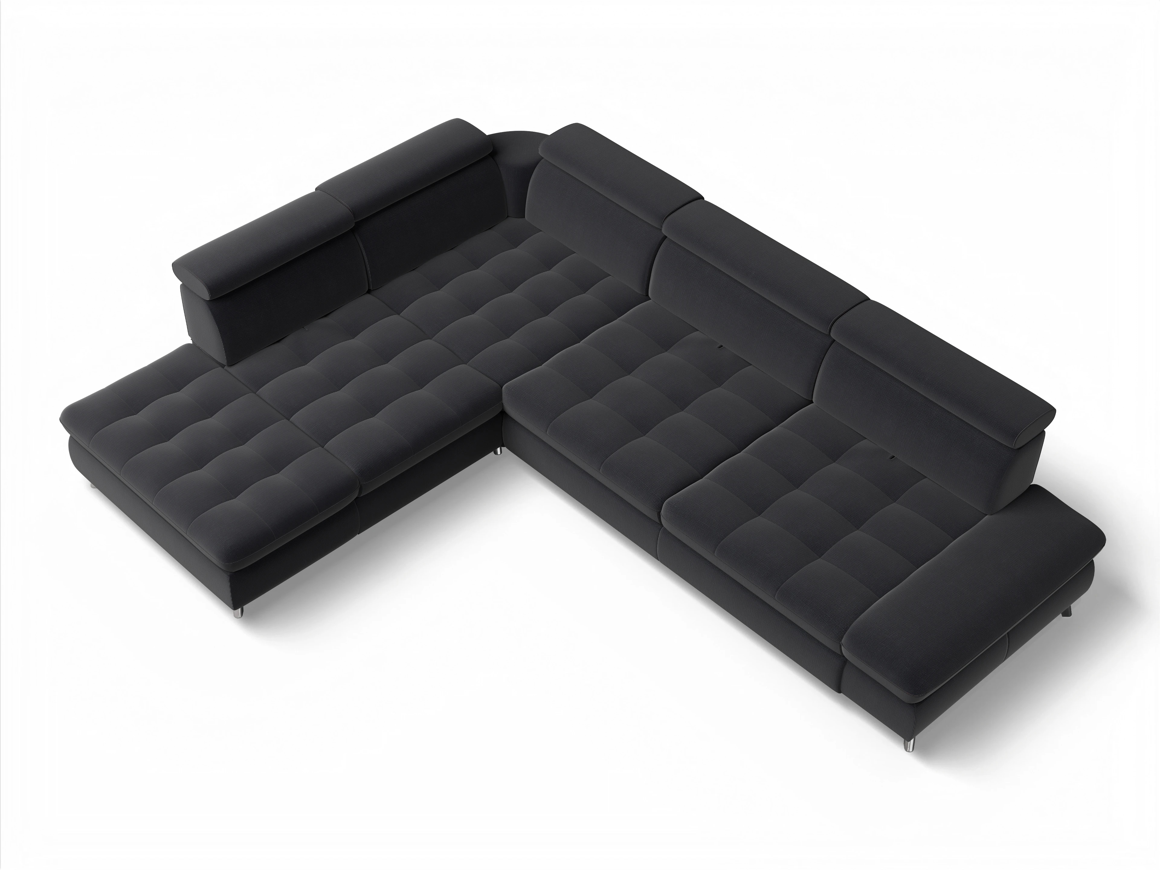 Ansicht des Produktes Memphis Stoff Ecksofa links Abschluss offen in Stoff Blau