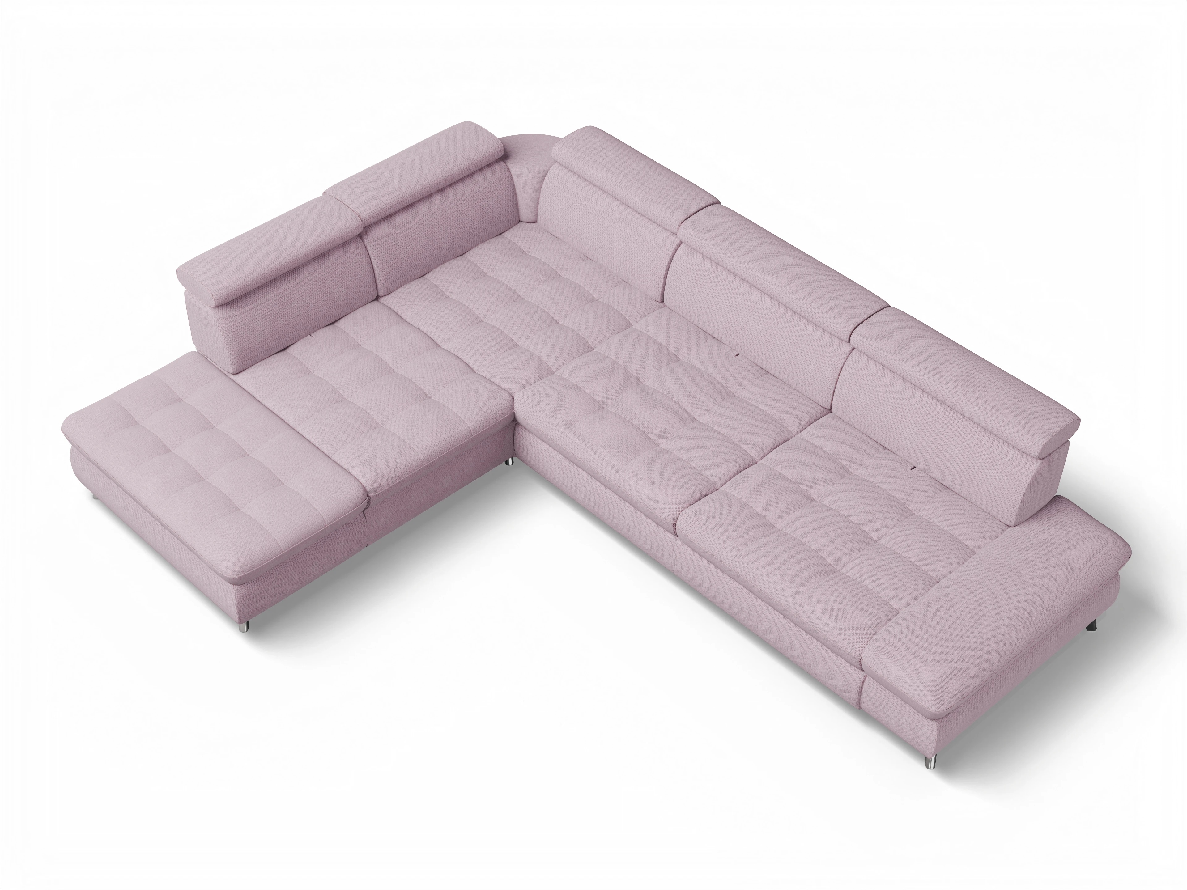 Ansicht des Produktes Memphis Stoff Ecksofa links Abschluss offen in Stoff Rosa