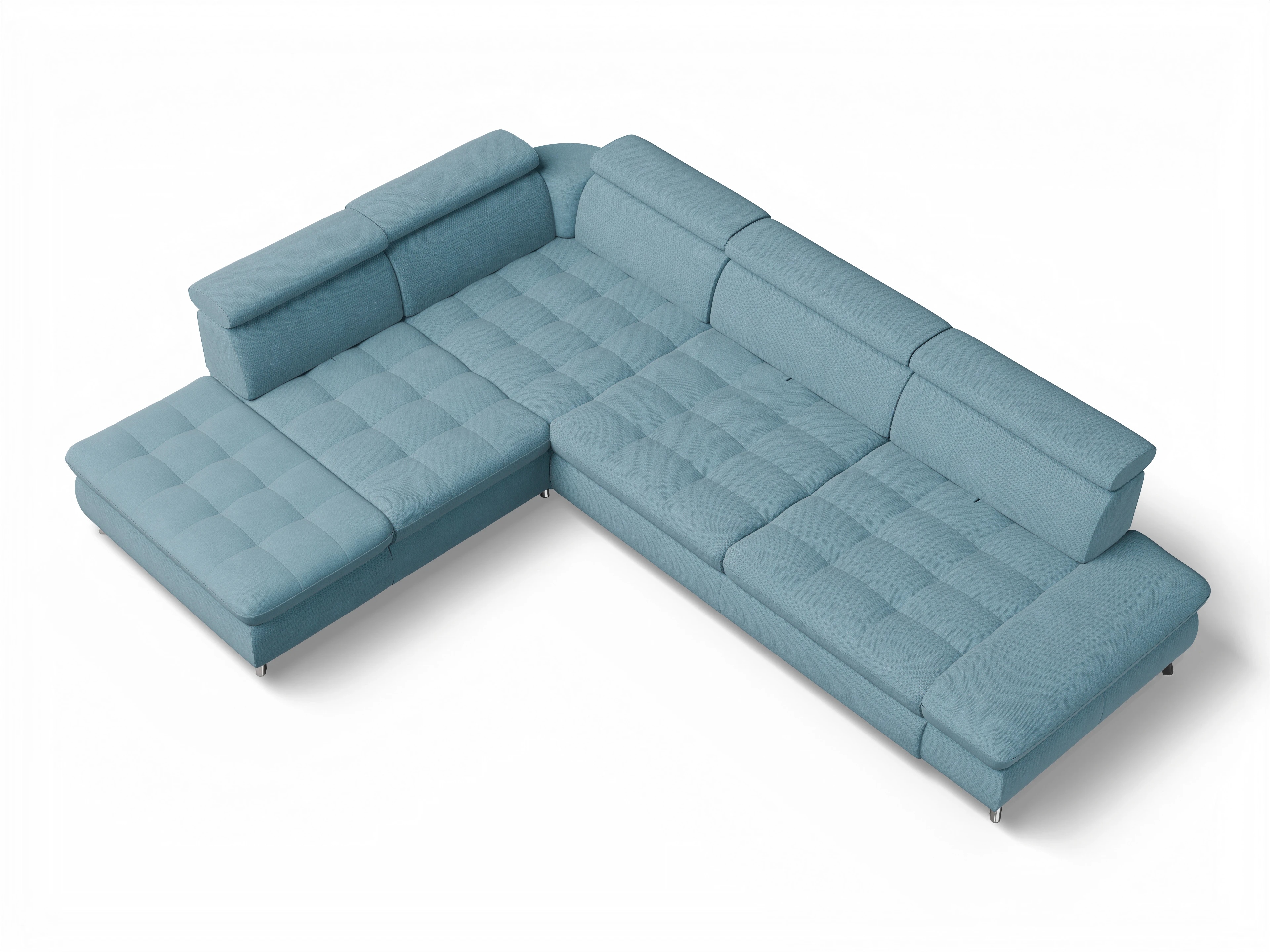 Ansicht des Produktes Memphis Stoff Ecksofa links Abschluss offen in Stoff Blau