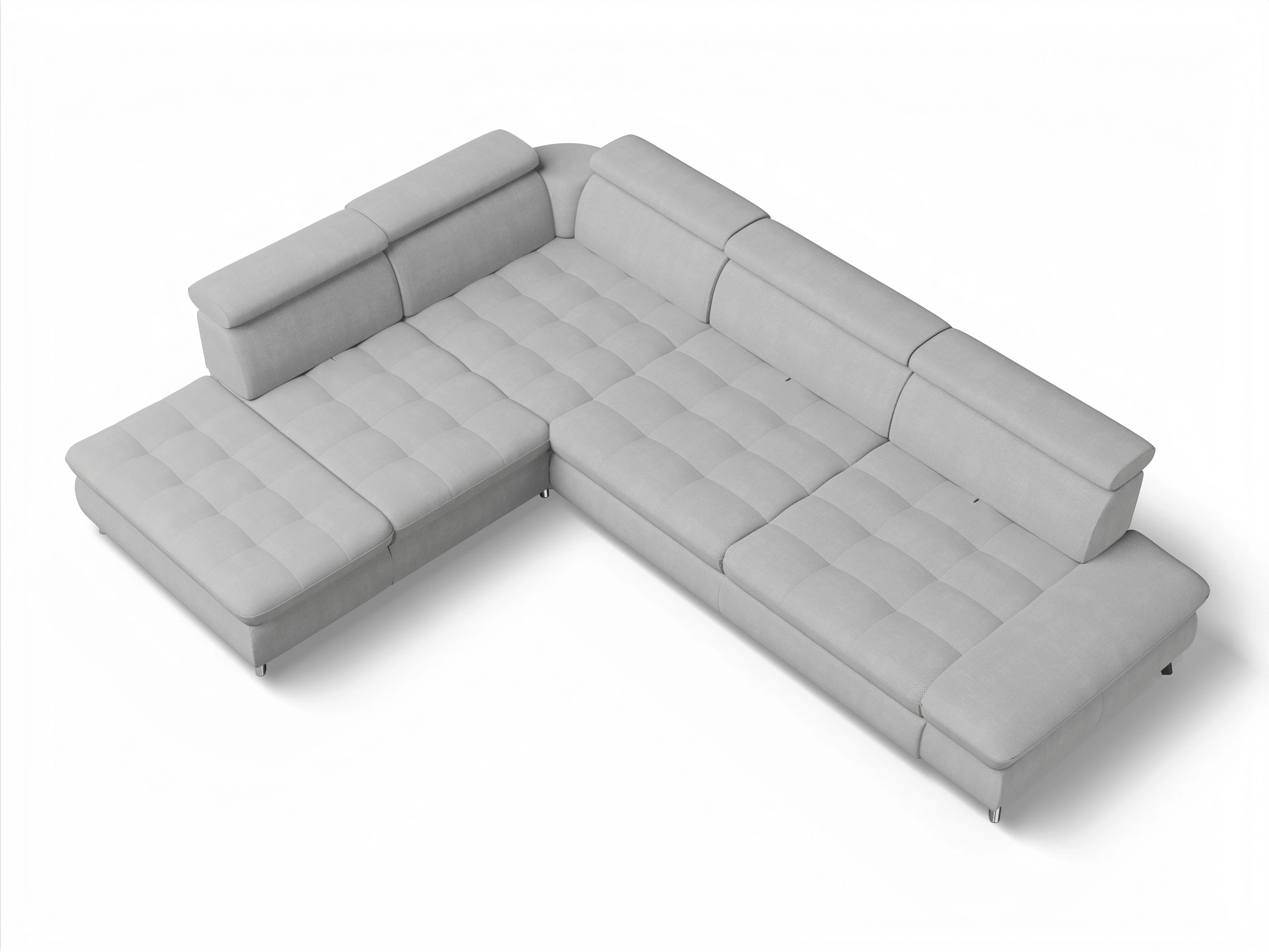 Ansicht des Produktes Memphis Stoff Ecksofa links Abschluss offen in Stoff Grau