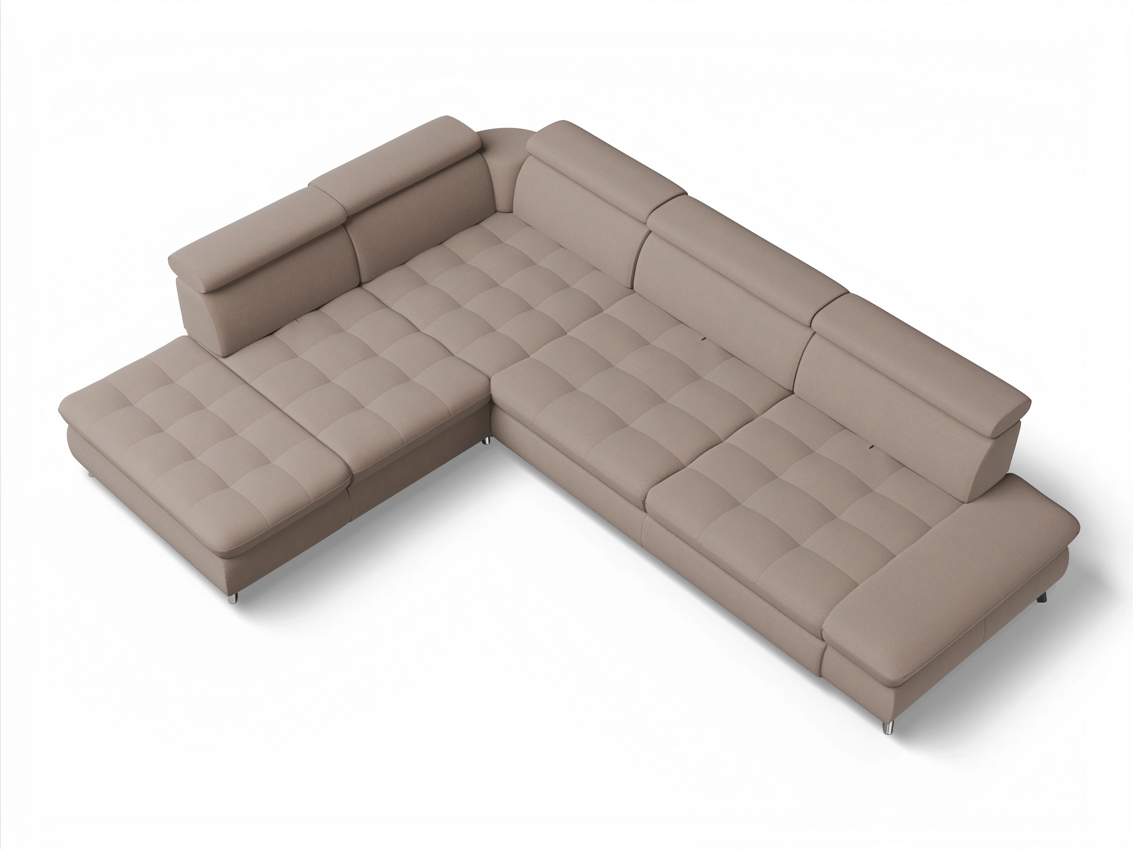 Ansicht des Produktes Memphis Stoff Ecksofa links Abschluss offen in Stoff Braun