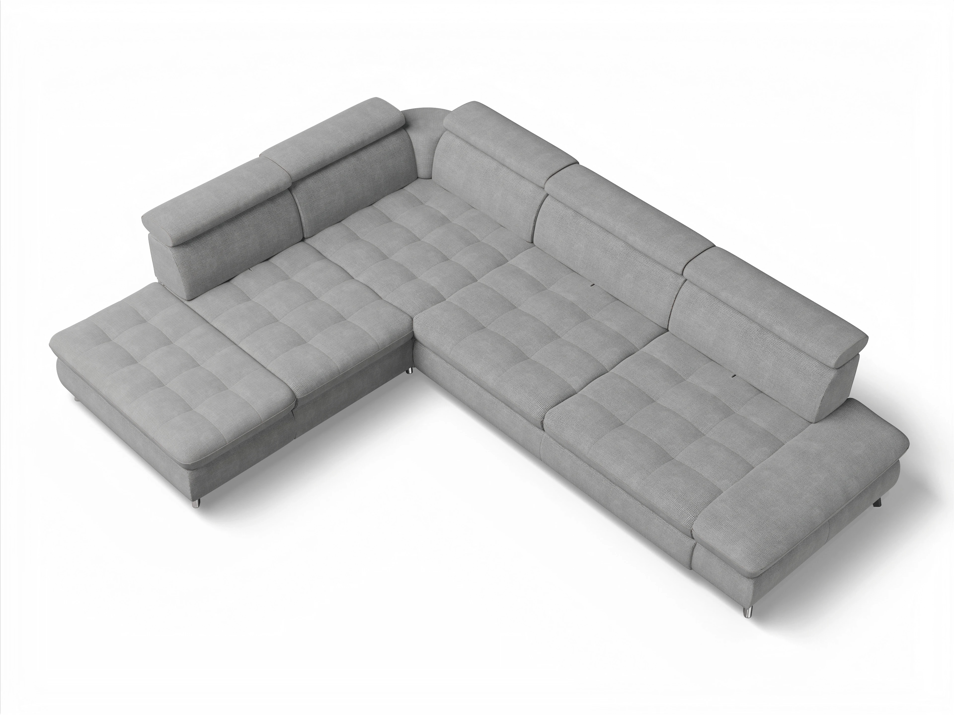 Ansicht des Produktes Memphis Stoff Ecksofa links Abschluss offen in Stoff Grau