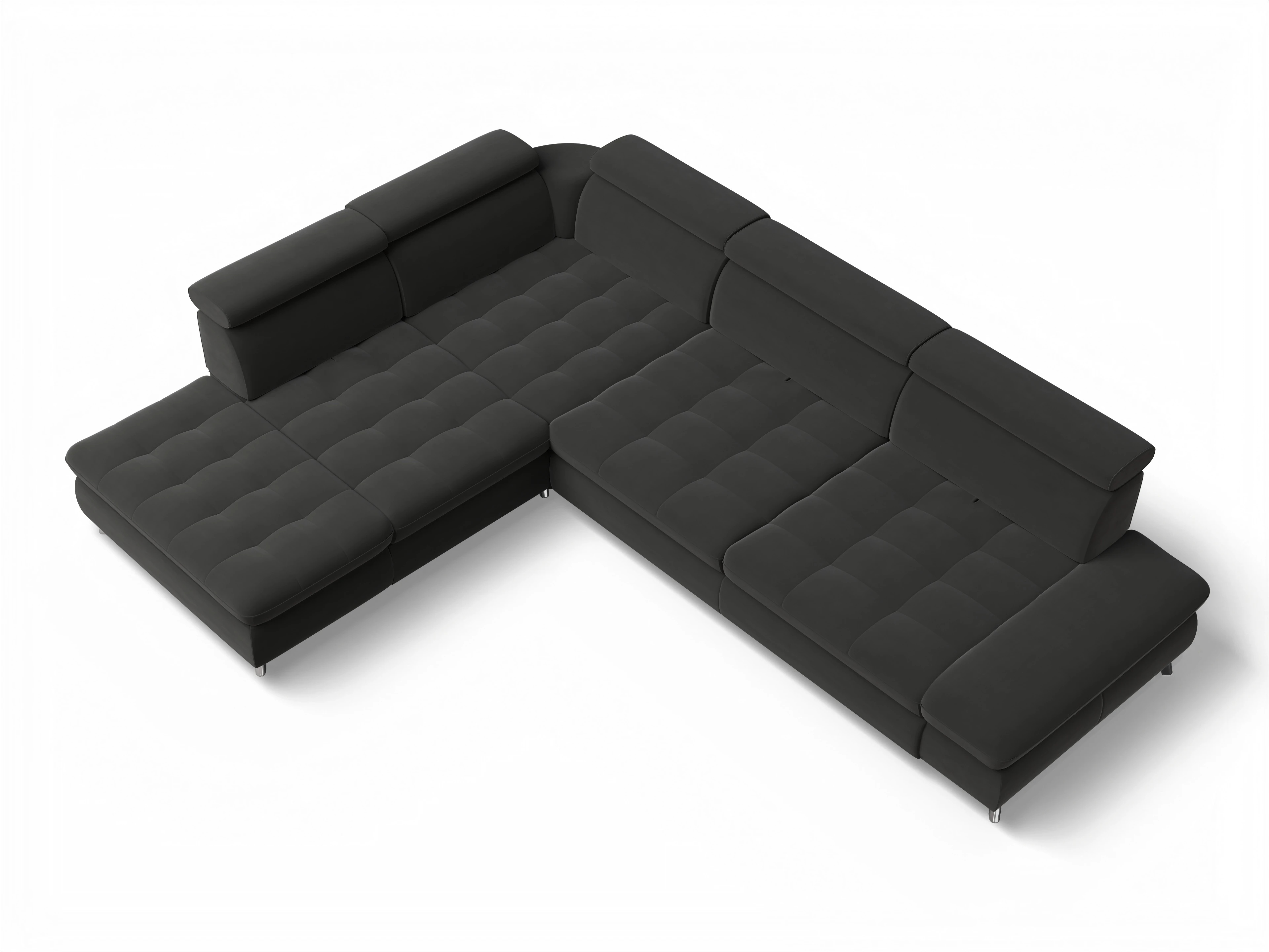 Ansicht des Produktes Memphis Stoff Ecksofa links Abschluss offen in Stoff Grau