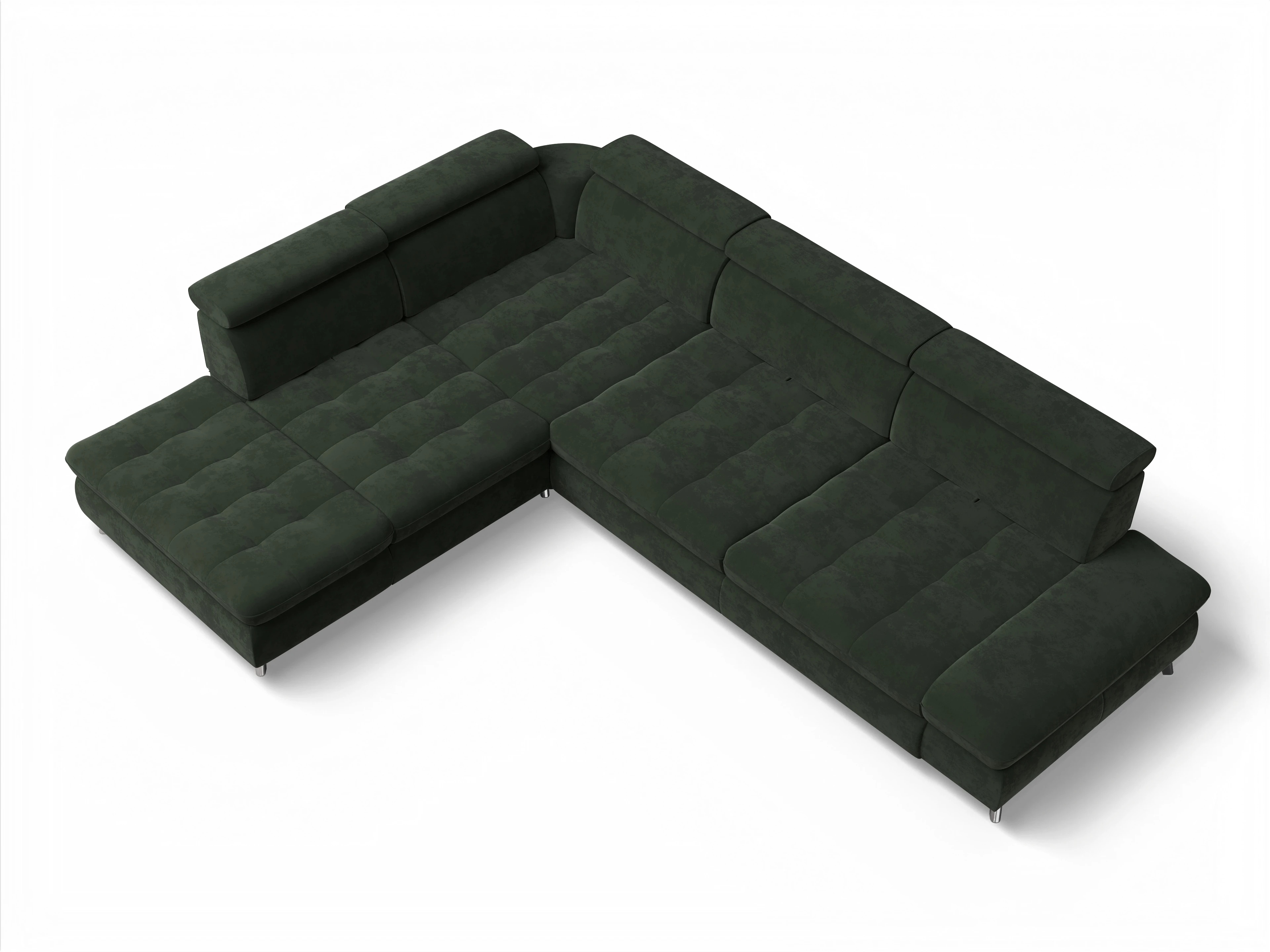Ansicht des Produktes Memphis Stoff Ecksofa links Abschluss offen in Stoff Grün