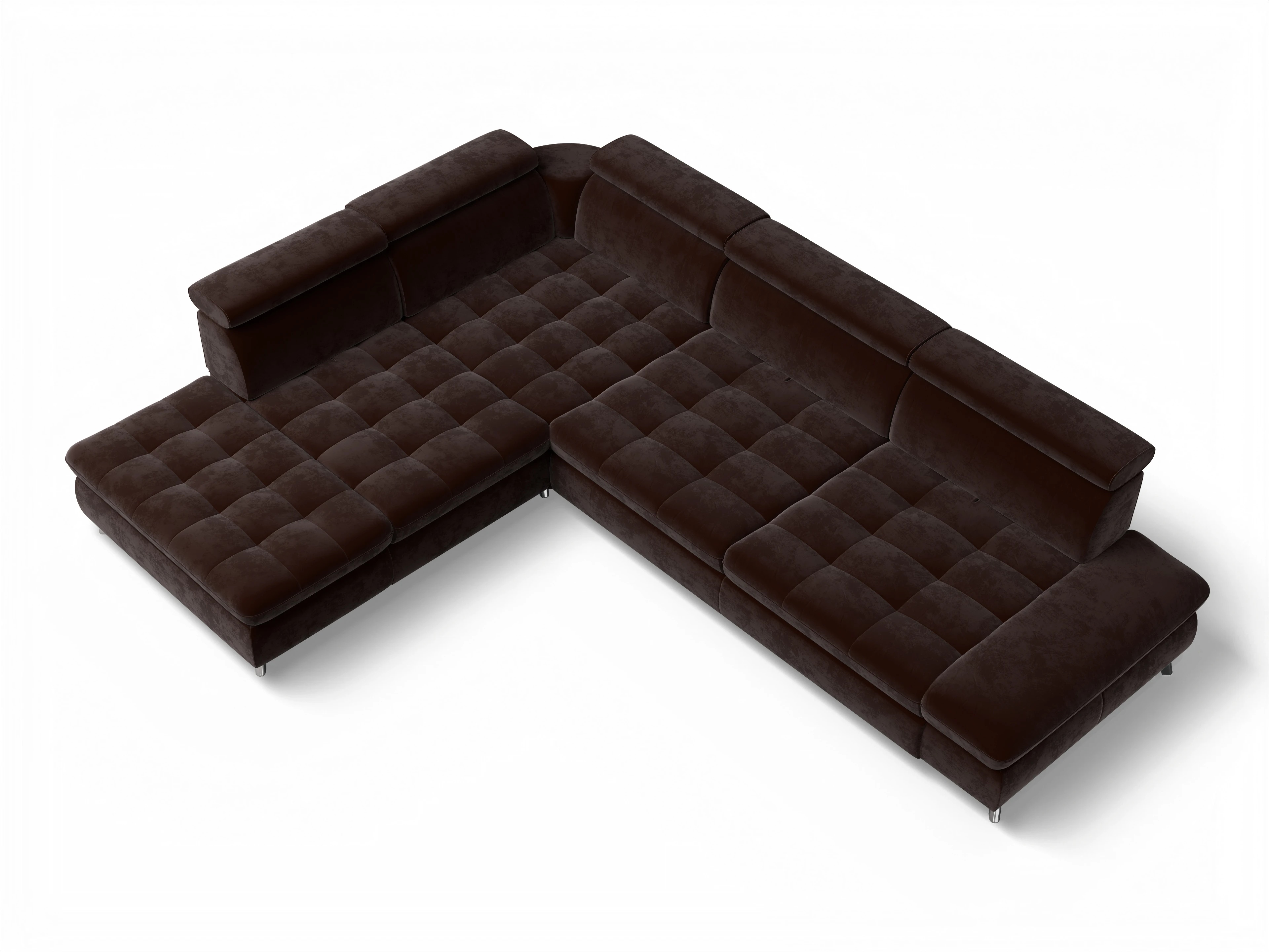 Ansicht des Produktes Memphis Stoff Ecksofa links Abschluss offen in Stoff Braun