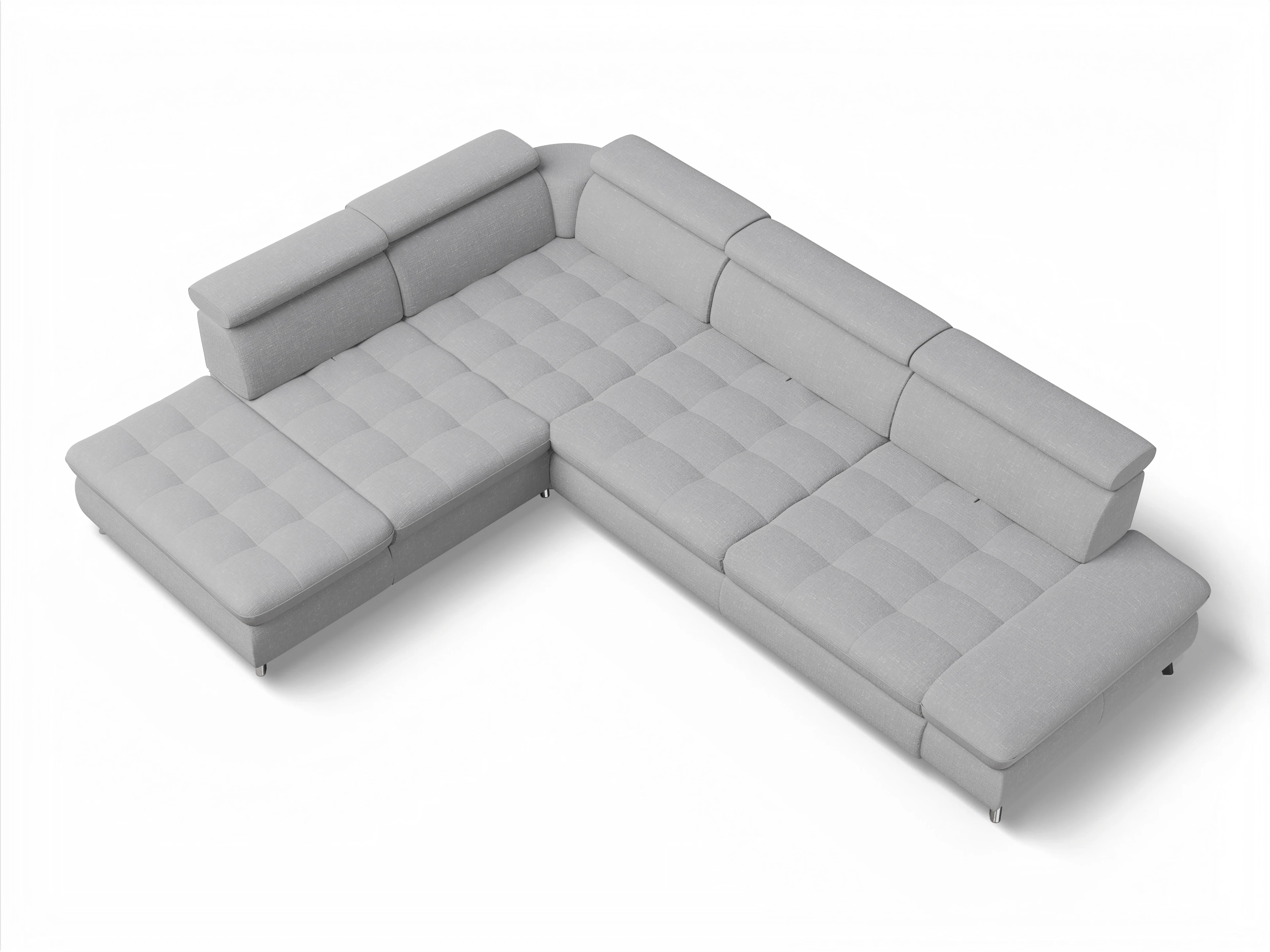 Ansicht des Produktes Memphis Stoff Ecksofa links Abschluss offen in Stoff Grau