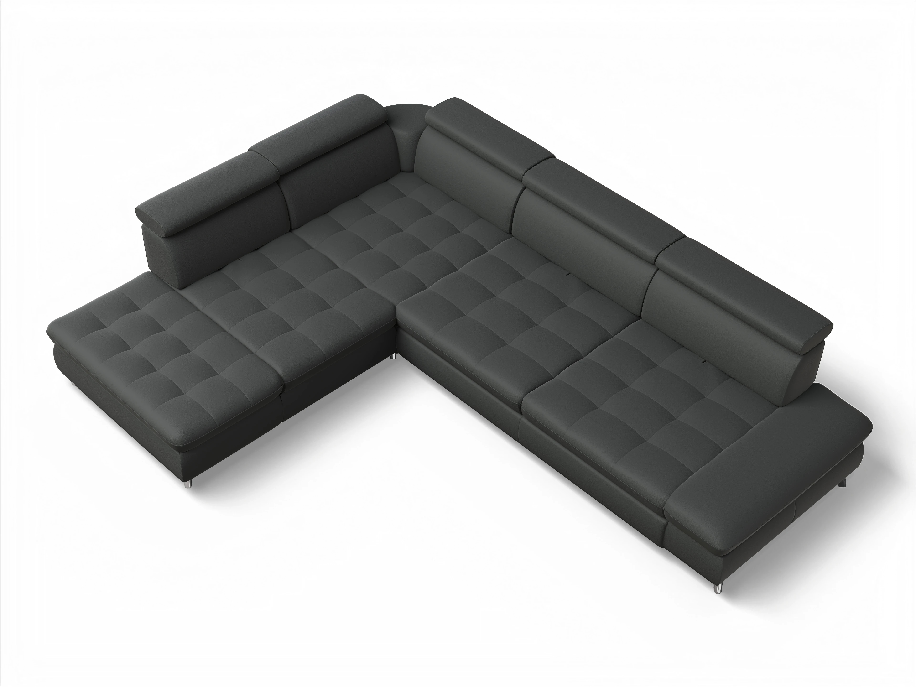 Ansicht des Produktes Memphis Stoff Ecksofa links Abschluss offen in Leder Grau