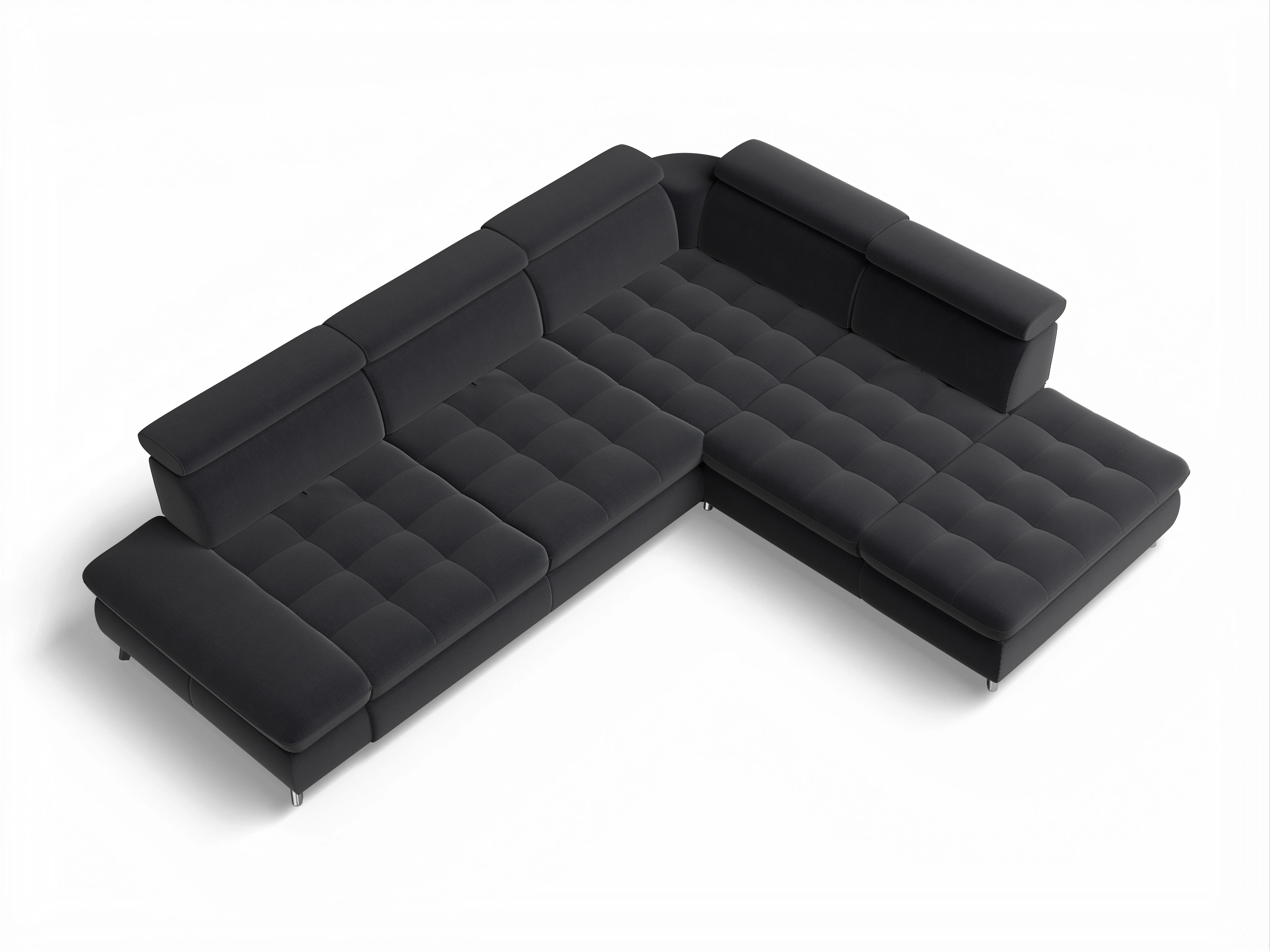 Ansicht des Produktes Memphis Stoff Ecksofa rechts Abschluss offen in Stoff Blau