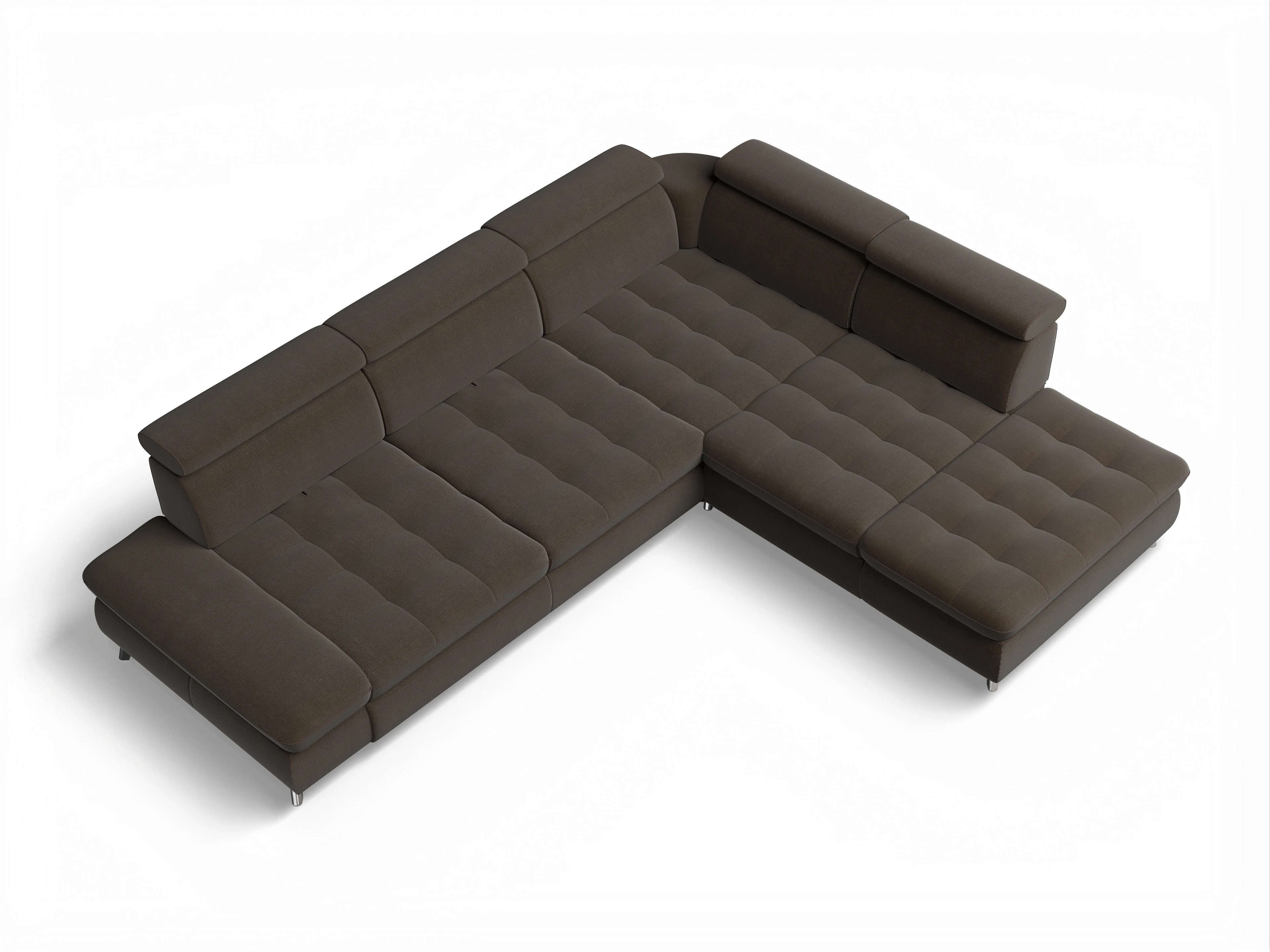 Ansicht des Produktes Memphis Stoff Ecksofa rechts Abschluss offen in Stoff Braun