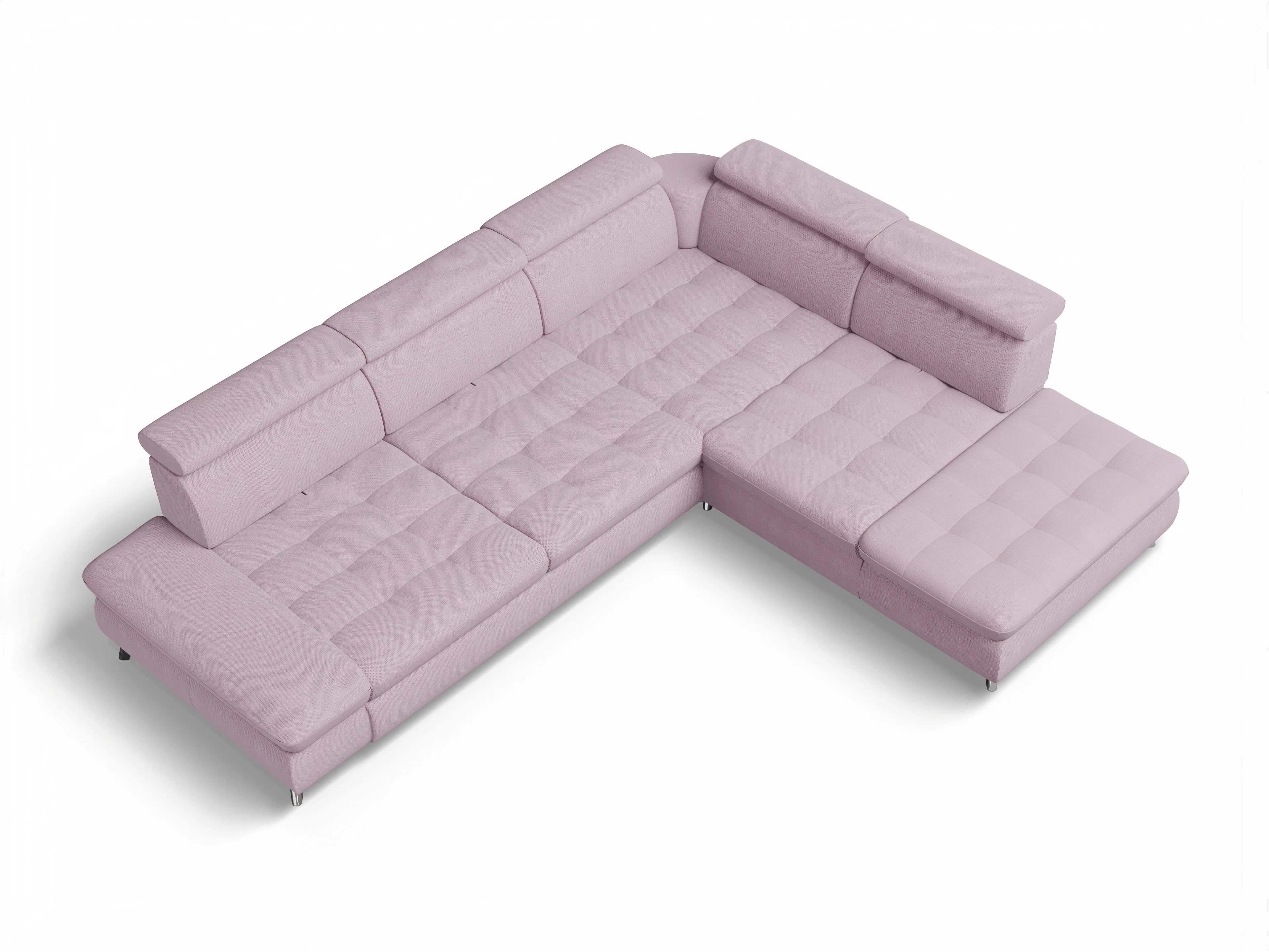 Ansicht des Produktes Memphis Stoff Ecksofa rechts Abschluss offen in Stoff Rosa