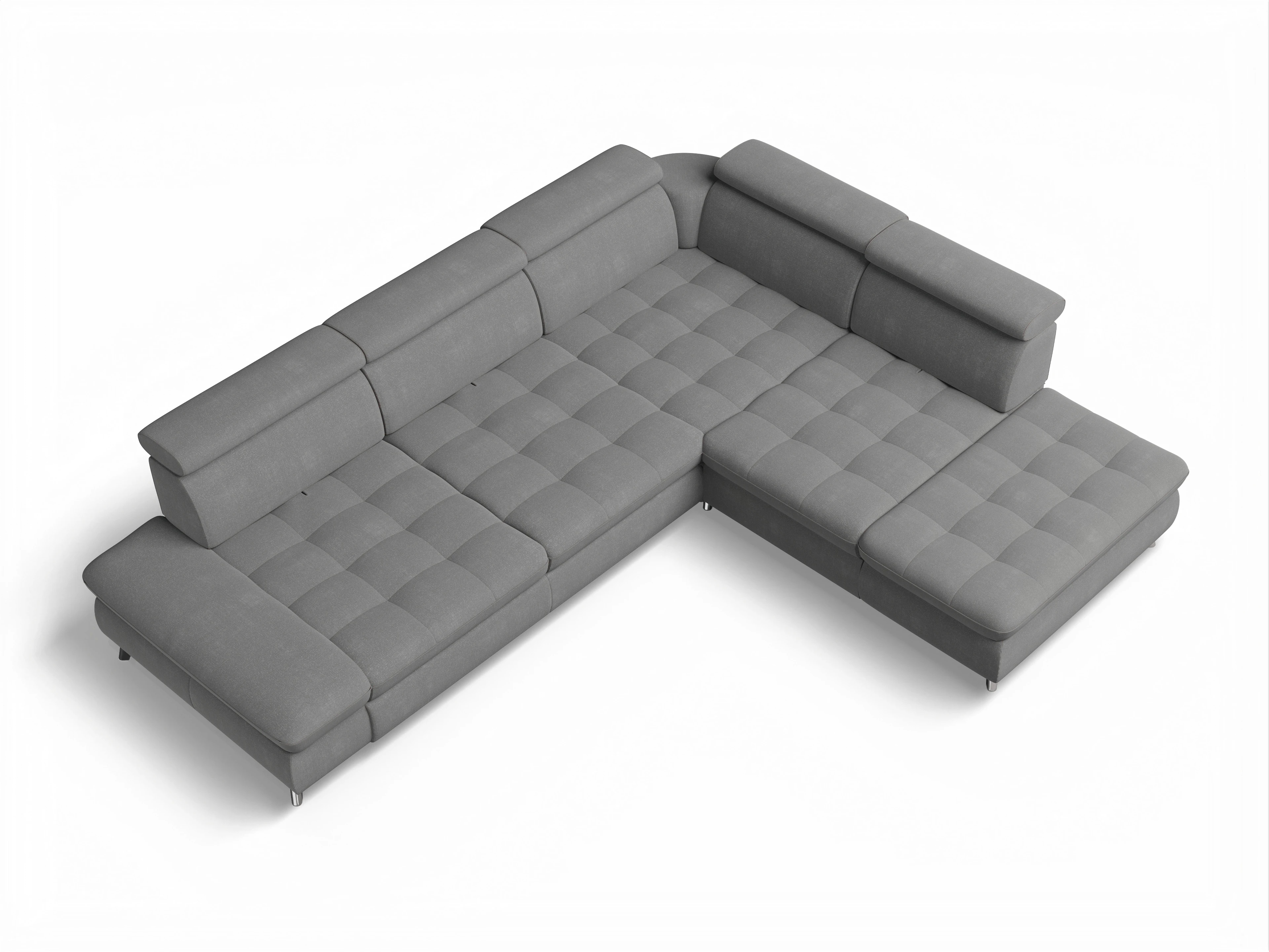 Ansicht des Produktes Memphis Stoff Ecksofa rechts Abschluss offen in Stoff Grau