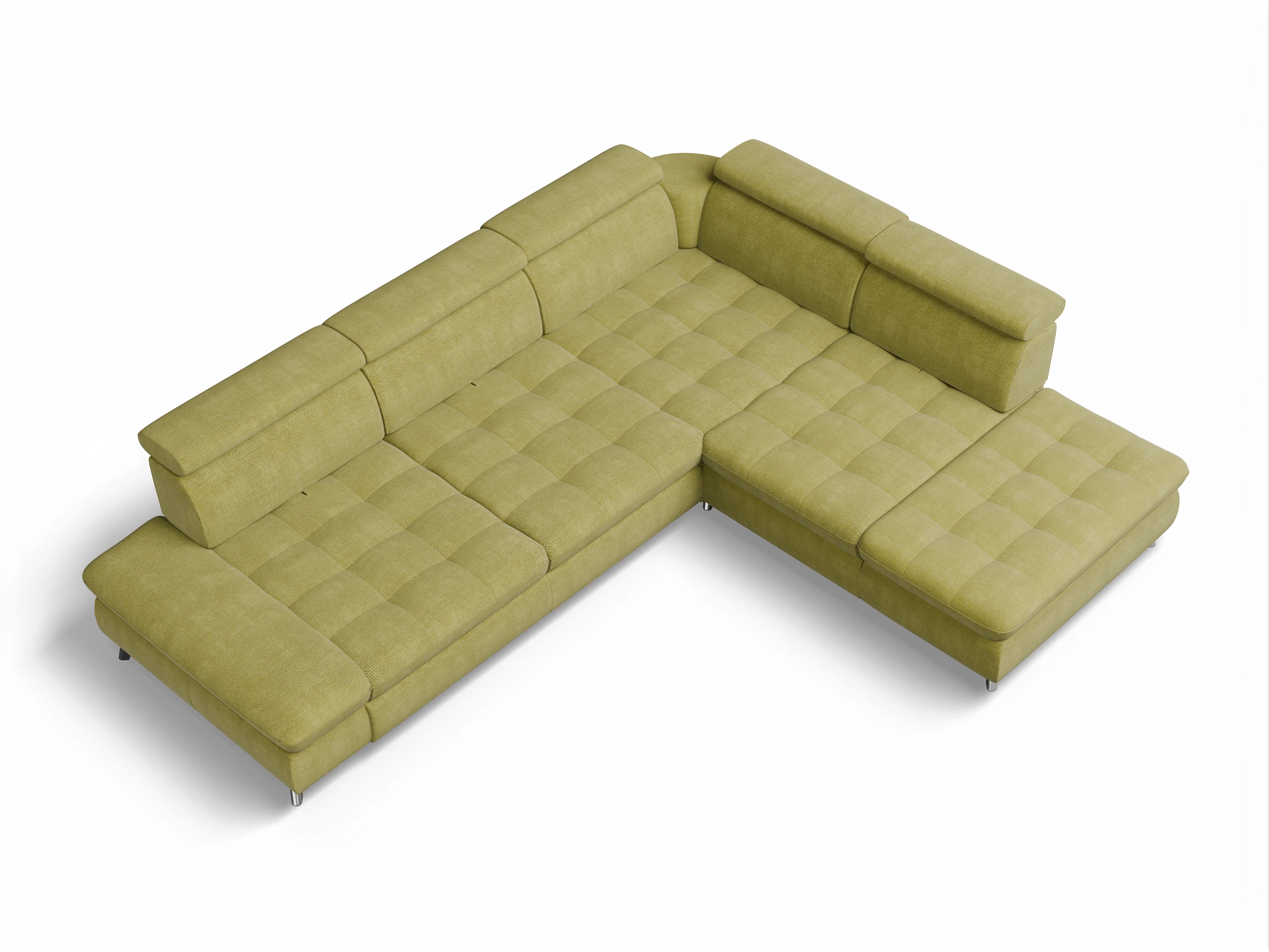 Ansicht des Produktes Memphis Stoff Ecksofa rechts Abschluss offen in Stoff Grün