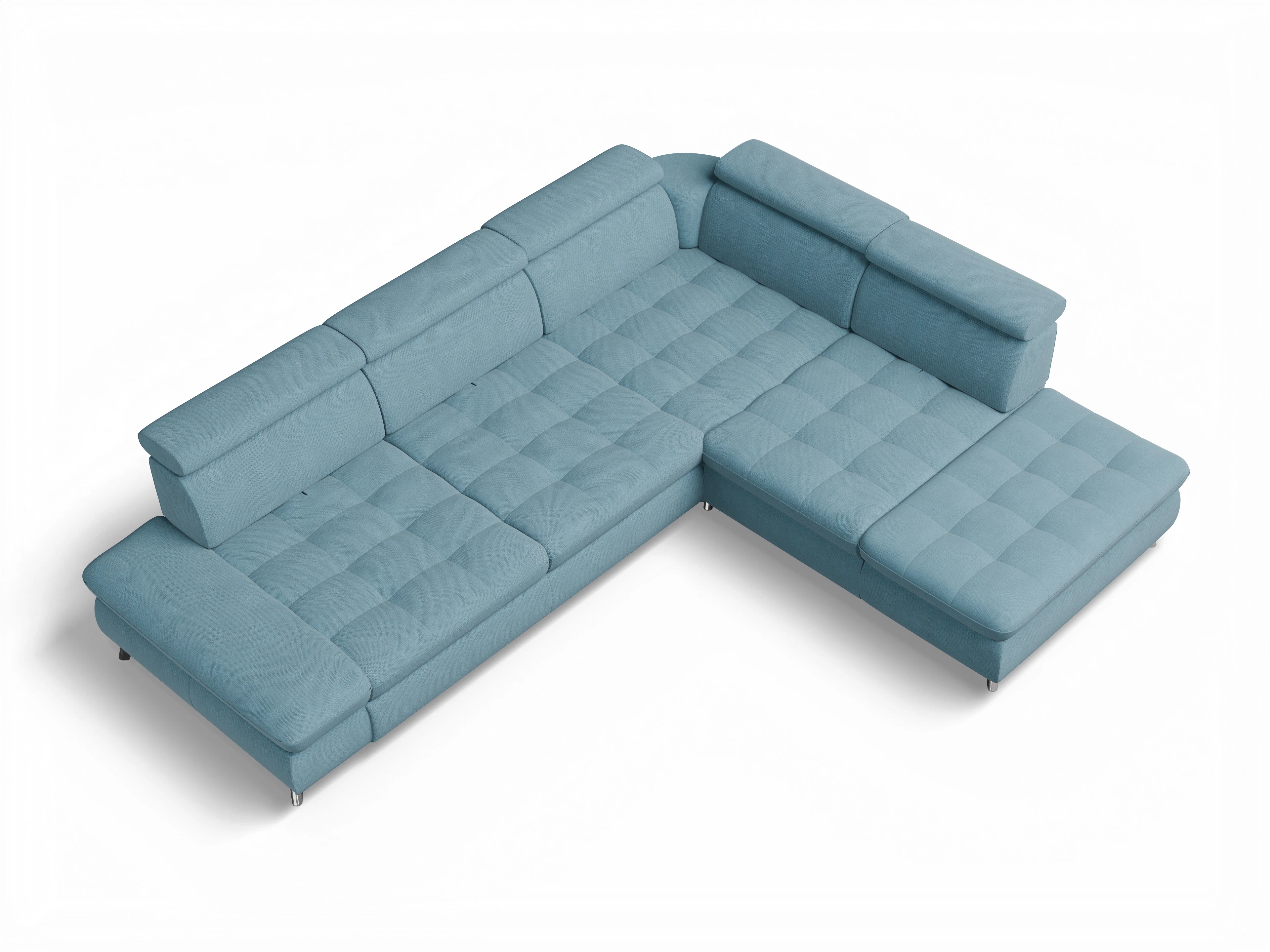 Ansicht des Produktes Memphis Stoff Ecksofa rechts Abschluss offen in Stoff Blau