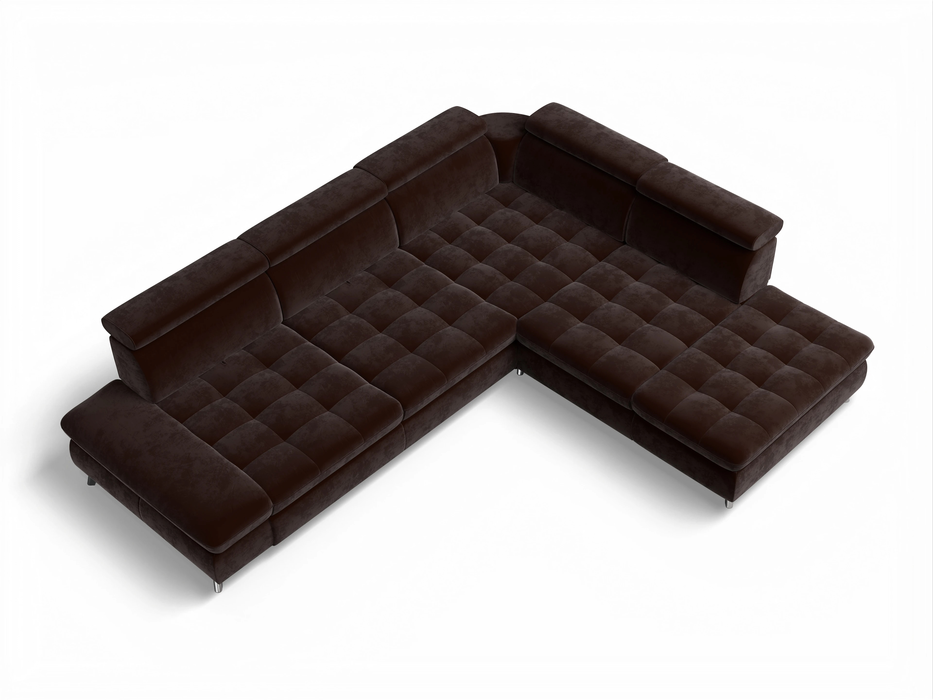 Ansicht des Produktes Memphis Stoff Ecksofa rechts Abschluss offen in Stoff Braun