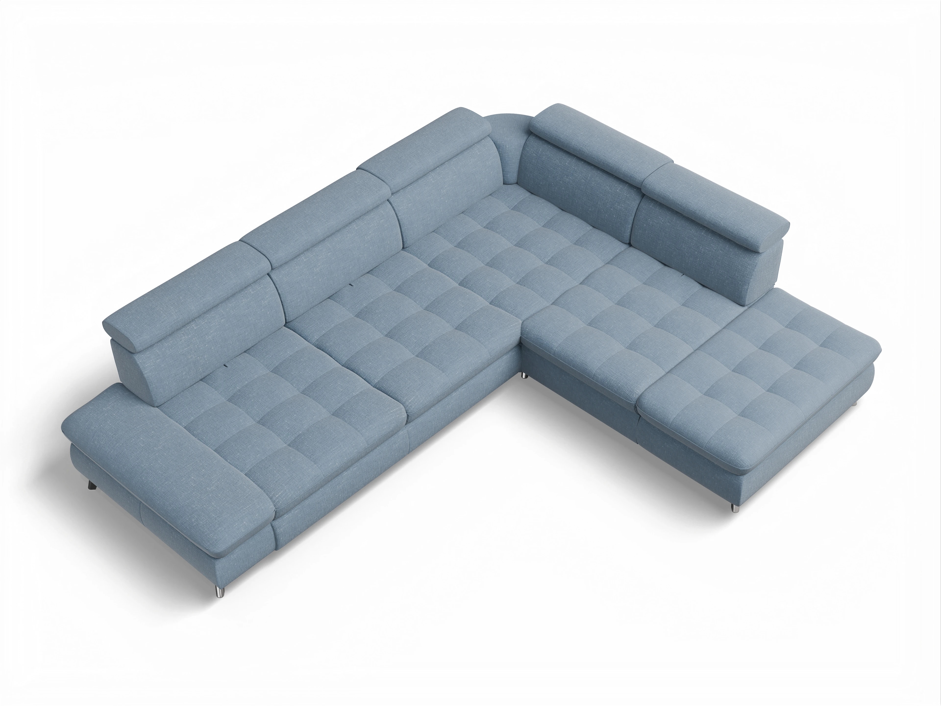 Ansicht des Produktes Memphis Stoff Ecksofa rechts Abschluss offen in Stoff Blau