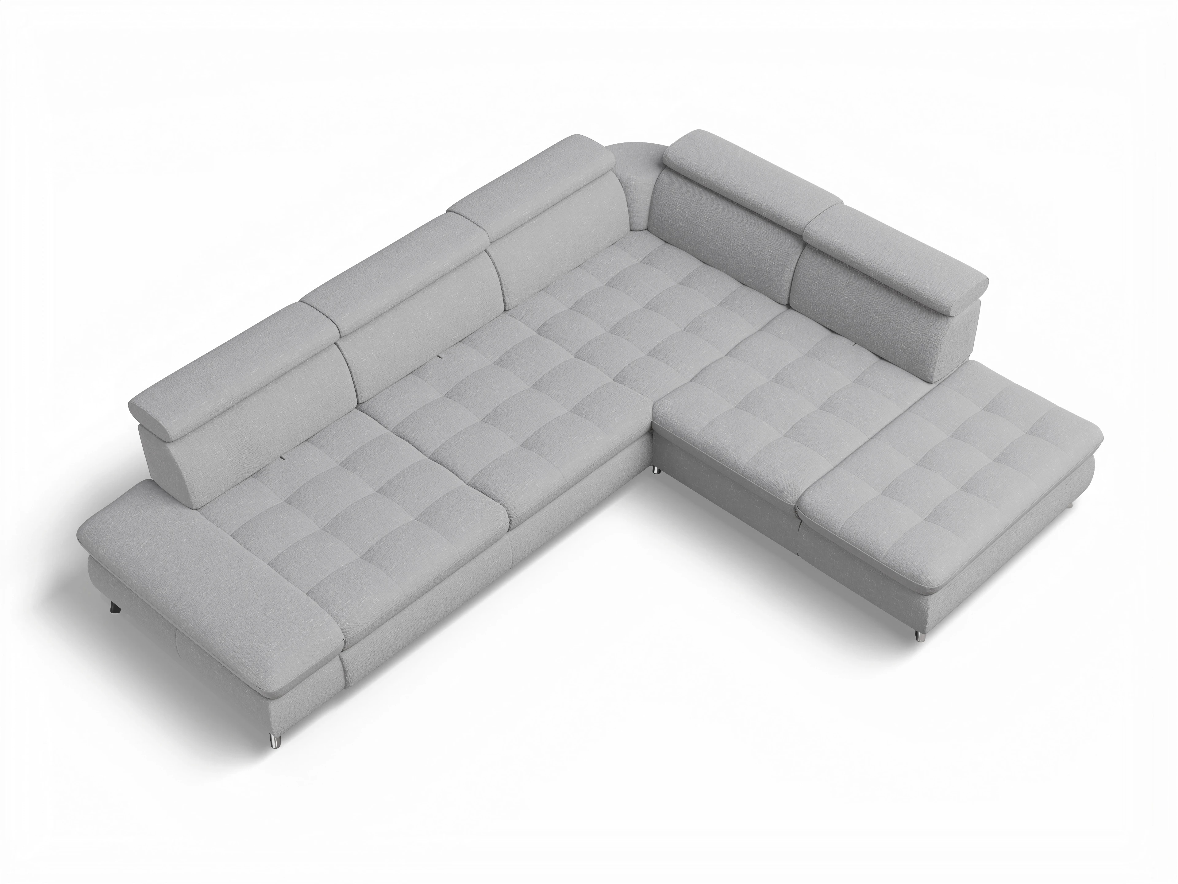 Ansicht des Produktes Memphis Stoff Ecksofa rechts Abschluss offen in Stoff Grau