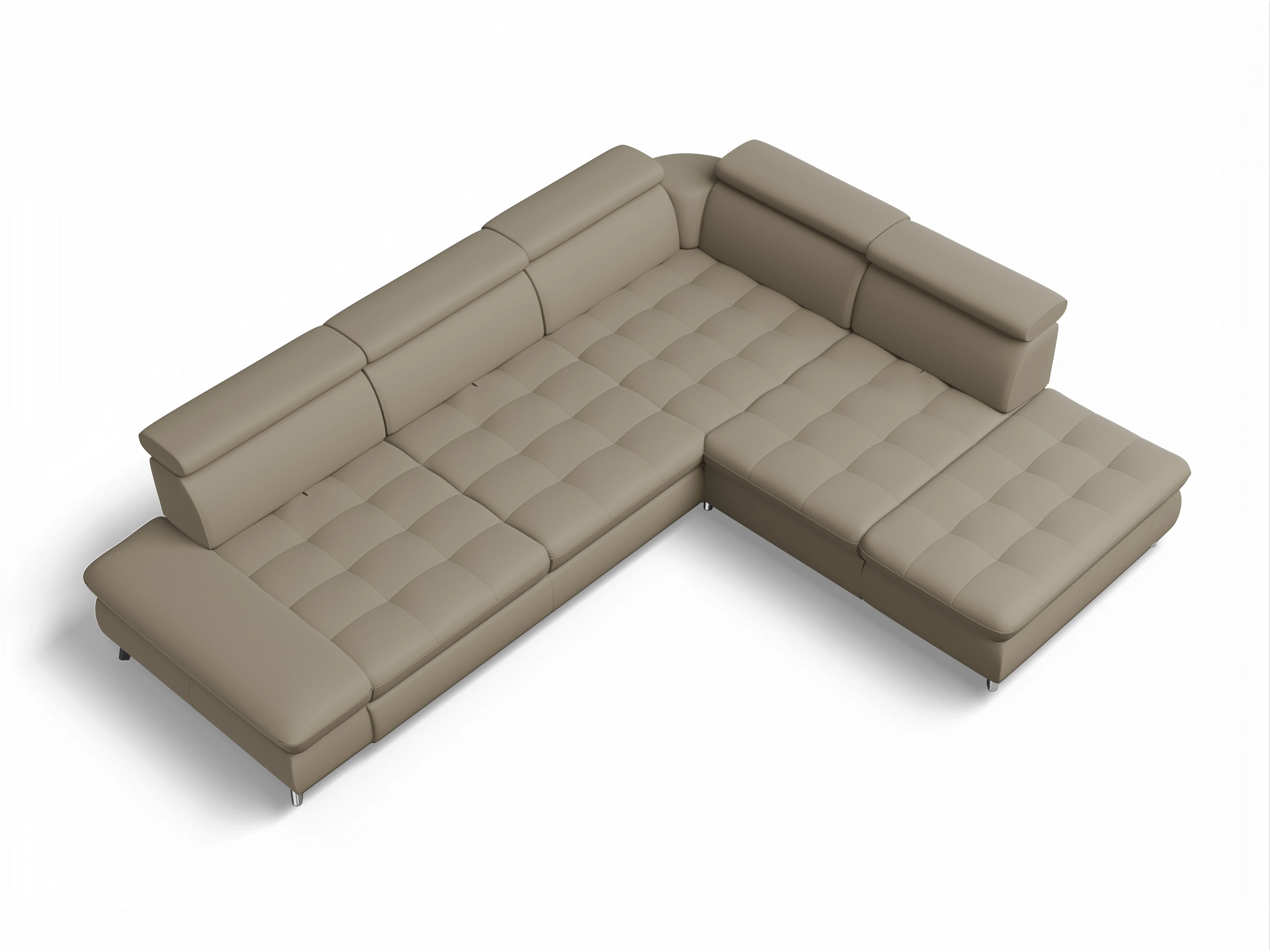 Ansicht des Produktes Memphis Stoff Ecksofa rechts Abschluss offen in Leder Braun