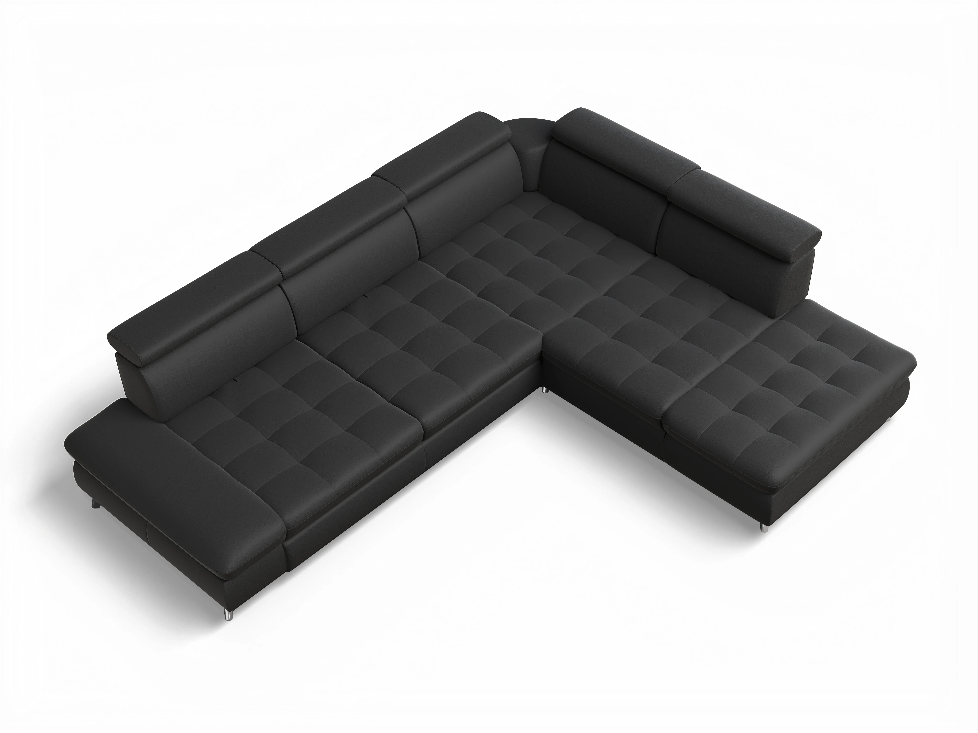 Ansicht des Produktes Memphis Stoff Ecksofa rechts Abschluss offen in Leder Schwarz