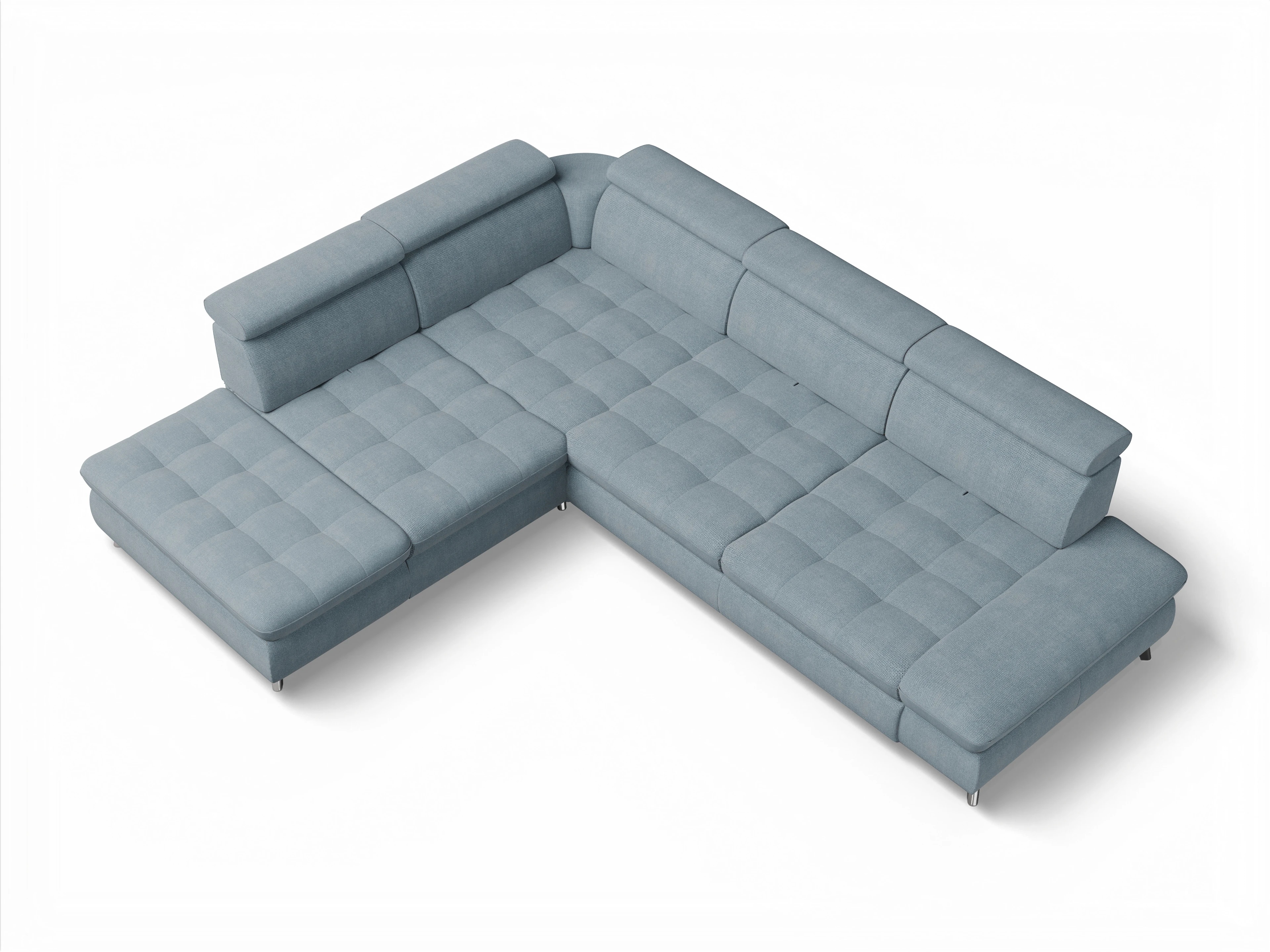 Ansicht des Produktes Memphis Stoff Ecksofa links Abschluss offen in Stoff Blau