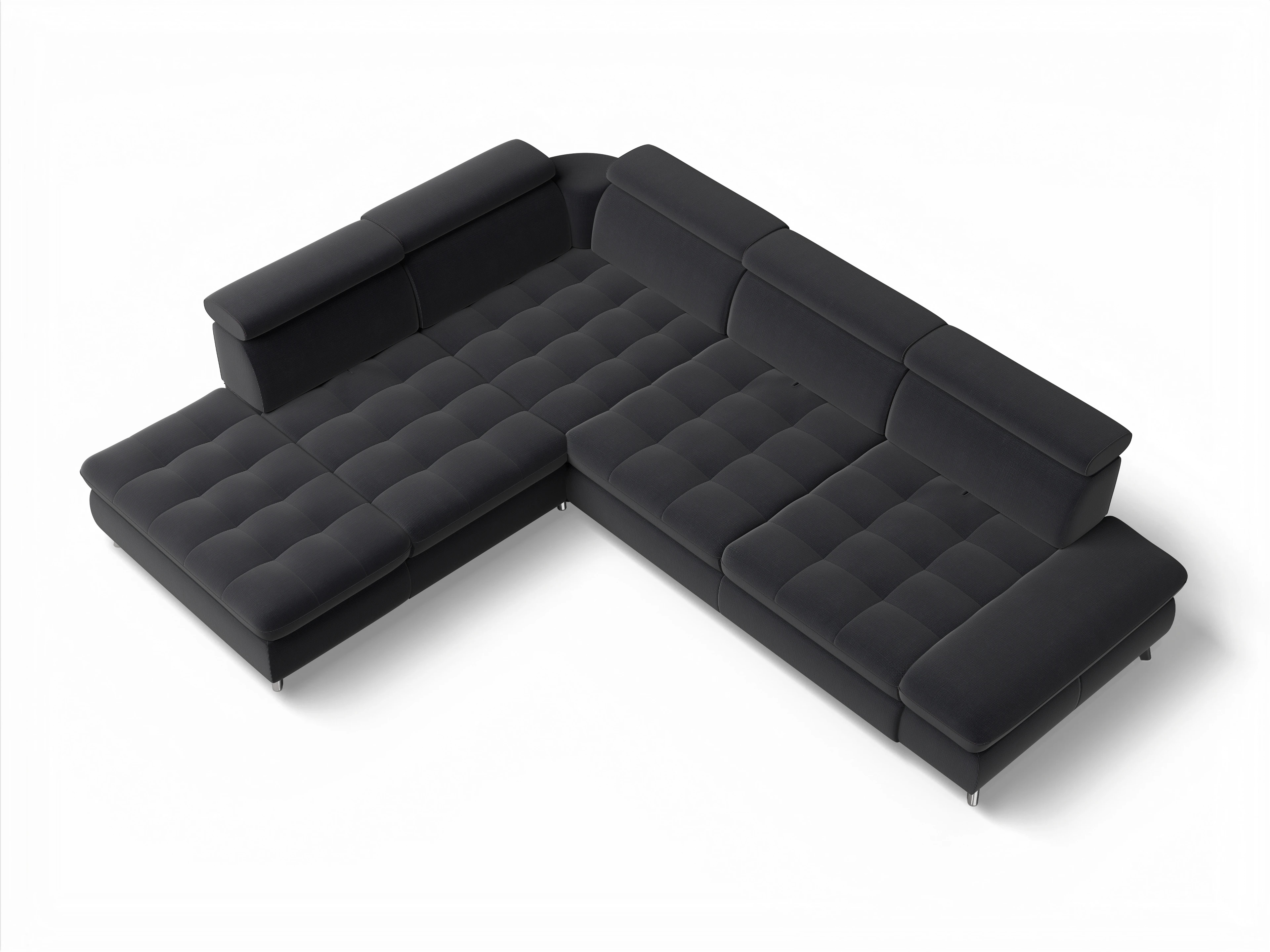 Ansicht des Produktes Memphis Stoff Ecksofa links Abschluss offen in Stoff Blau