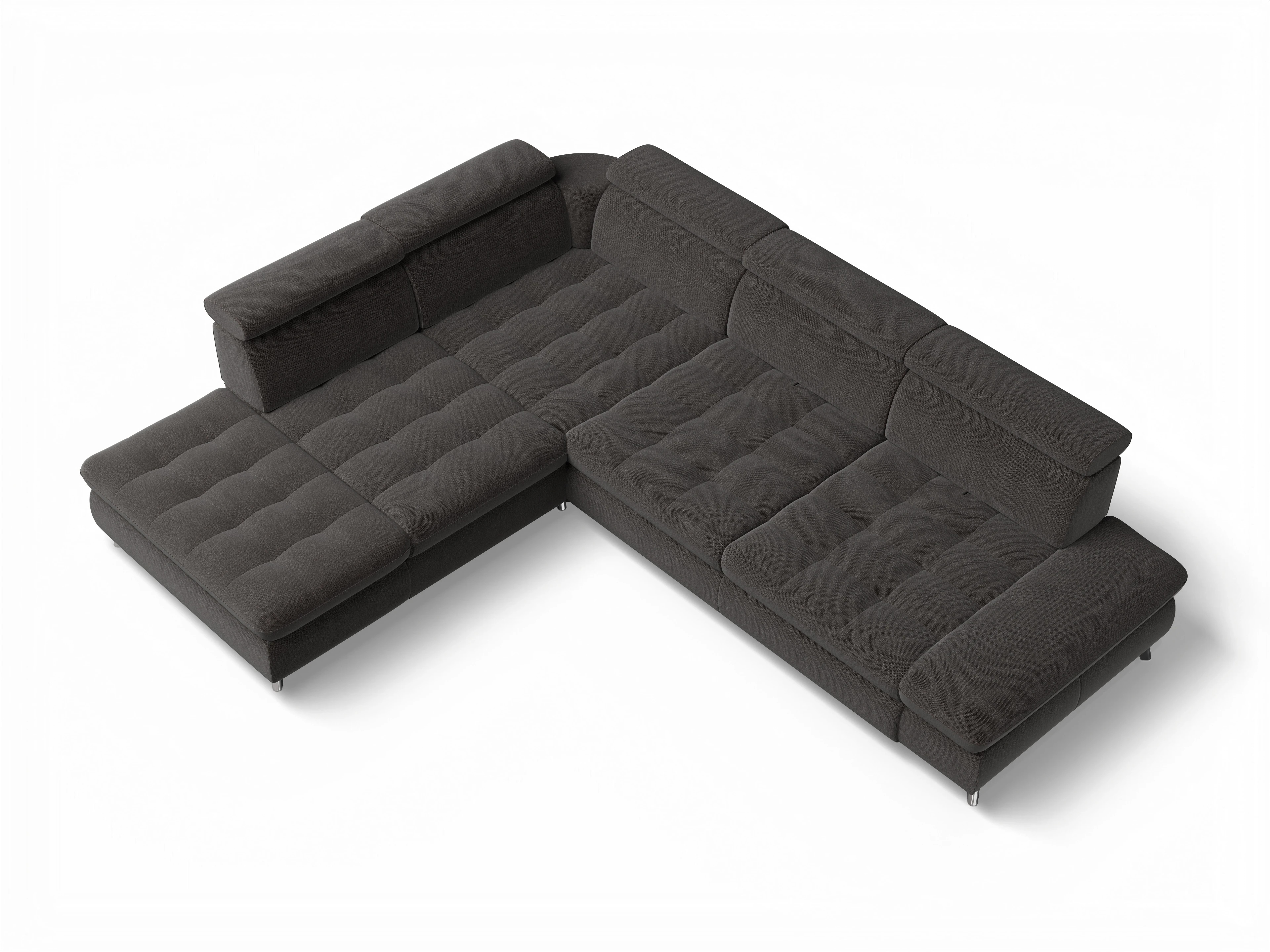 Ansicht des Produktes Memphis Stoff Ecksofa links Abschluss offen in Stoff Grau