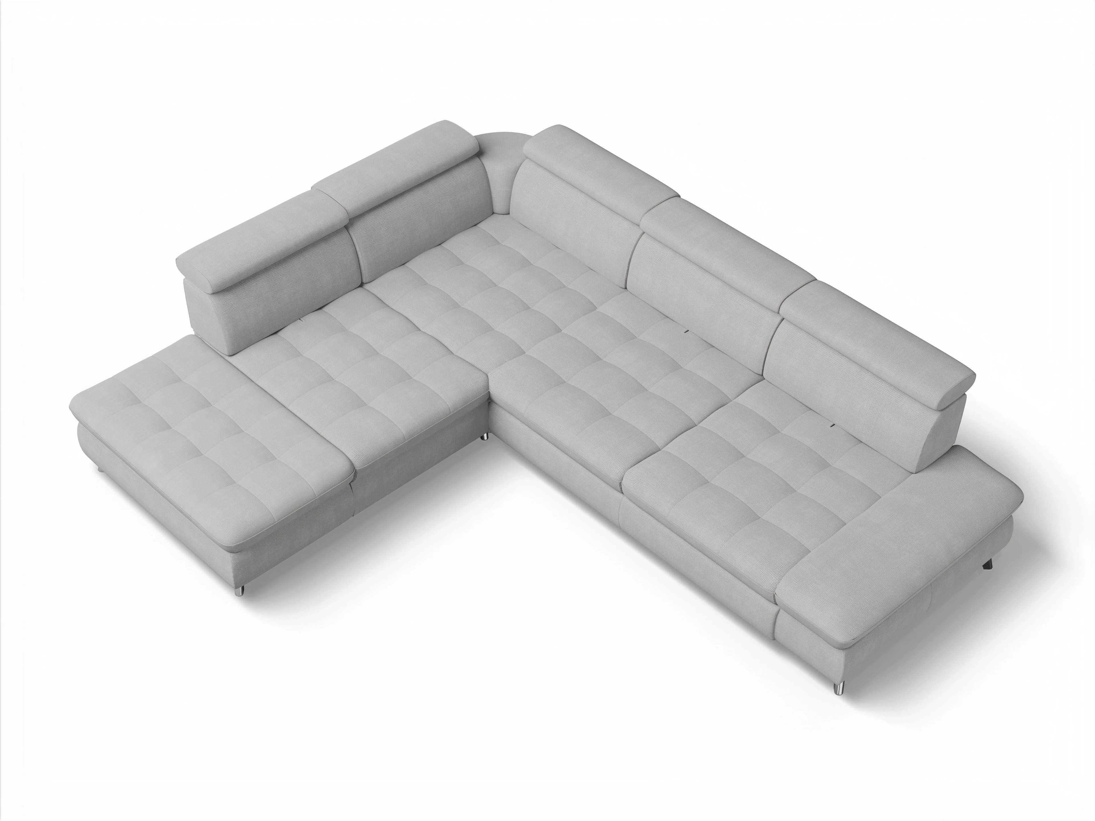Ansicht des Produktes Memphis Stoff Ecksofa links Abschluss offen in Stoff Grau