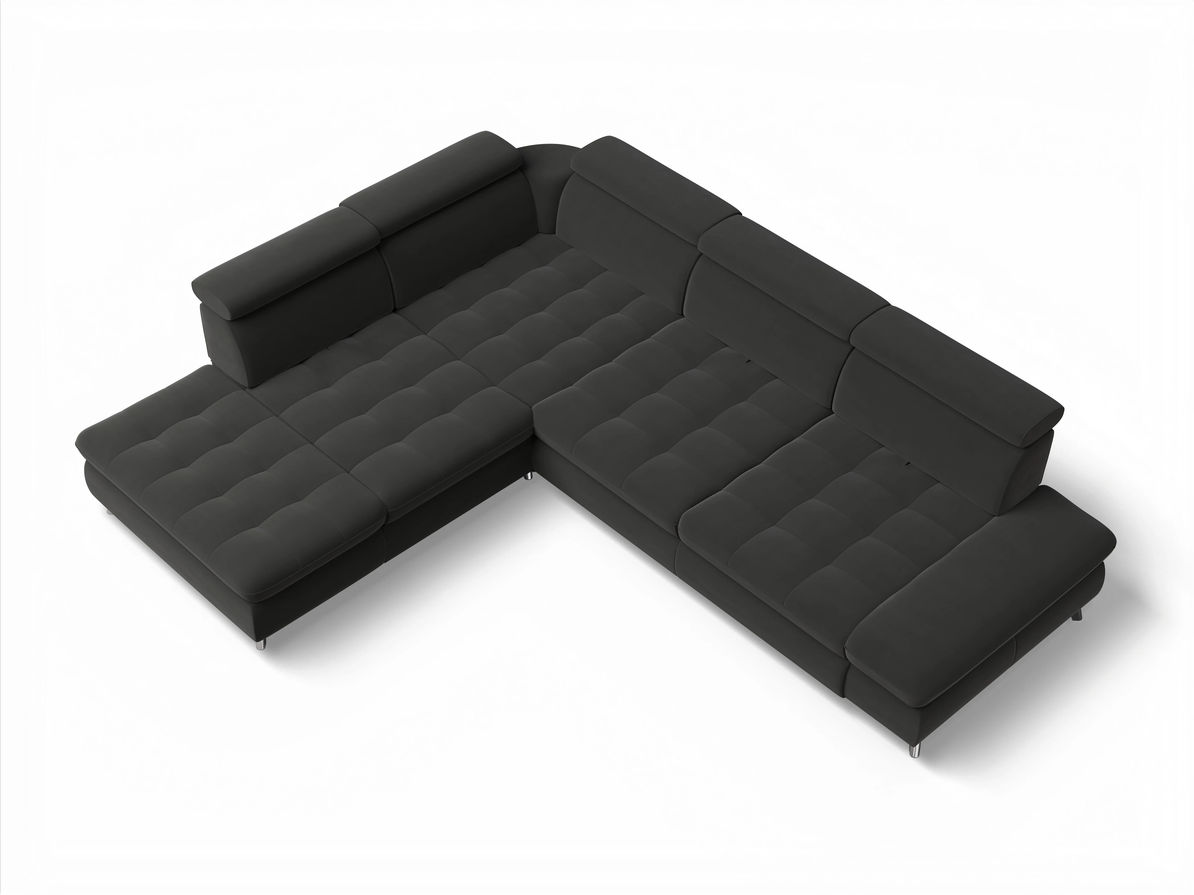Ansicht des Produktes Memphis Stoff Ecksofa links Abschluss offen in Stoff Grau