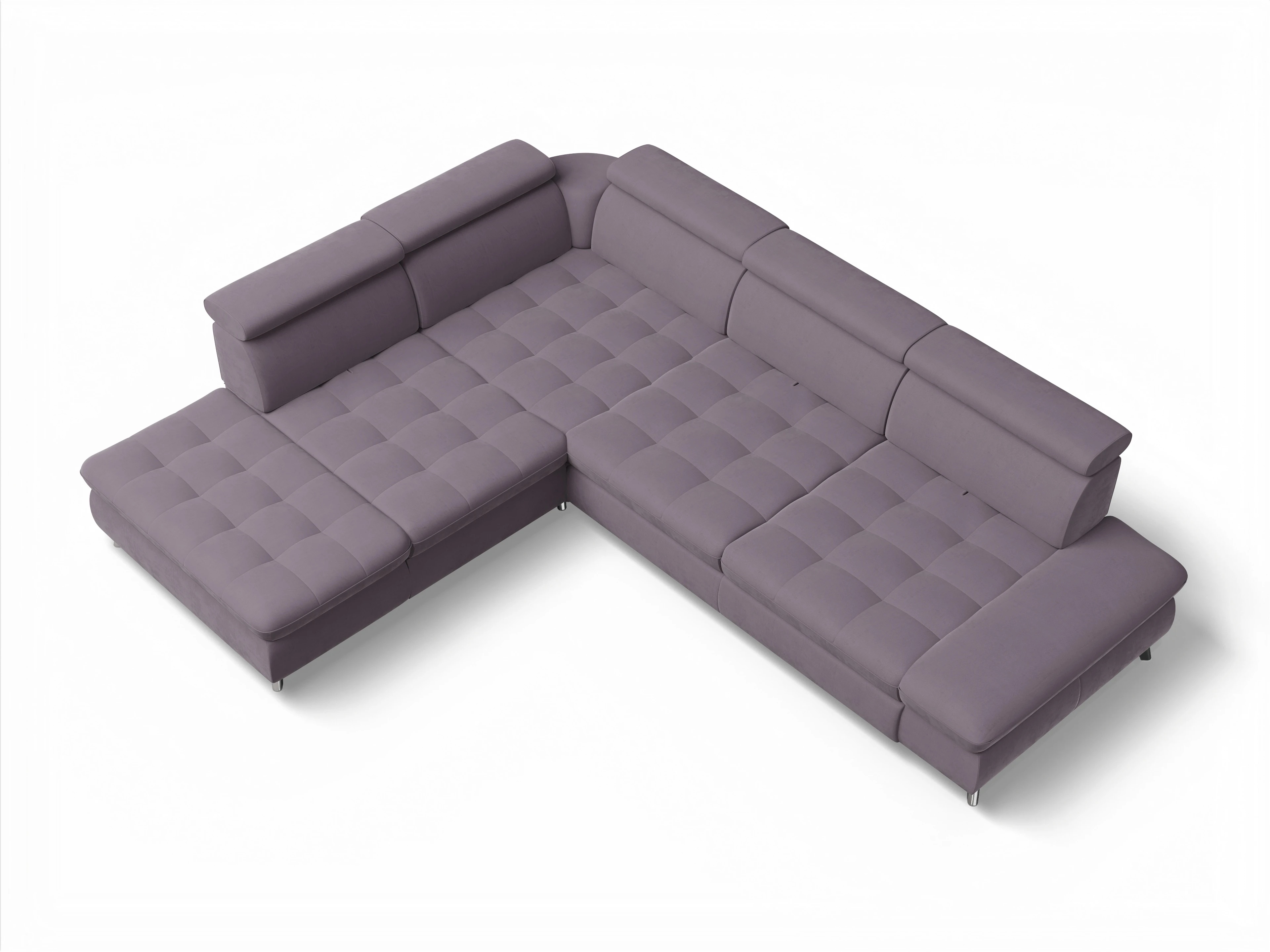 Ansicht des Produktes Memphis Stoff Ecksofa links Abschluss offen in Stoff Lila
