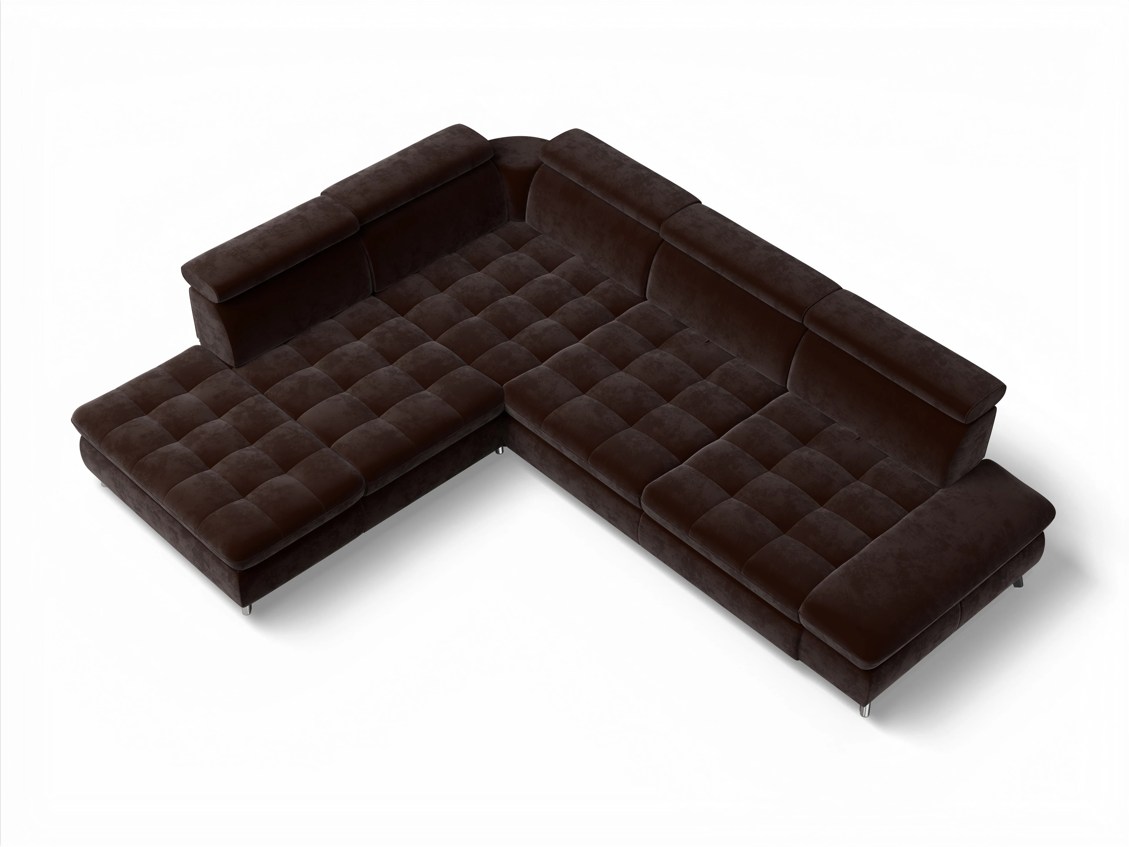 Ansicht des Produktes Memphis Stoff Ecksofa links Abschluss offen in Stoff Braun