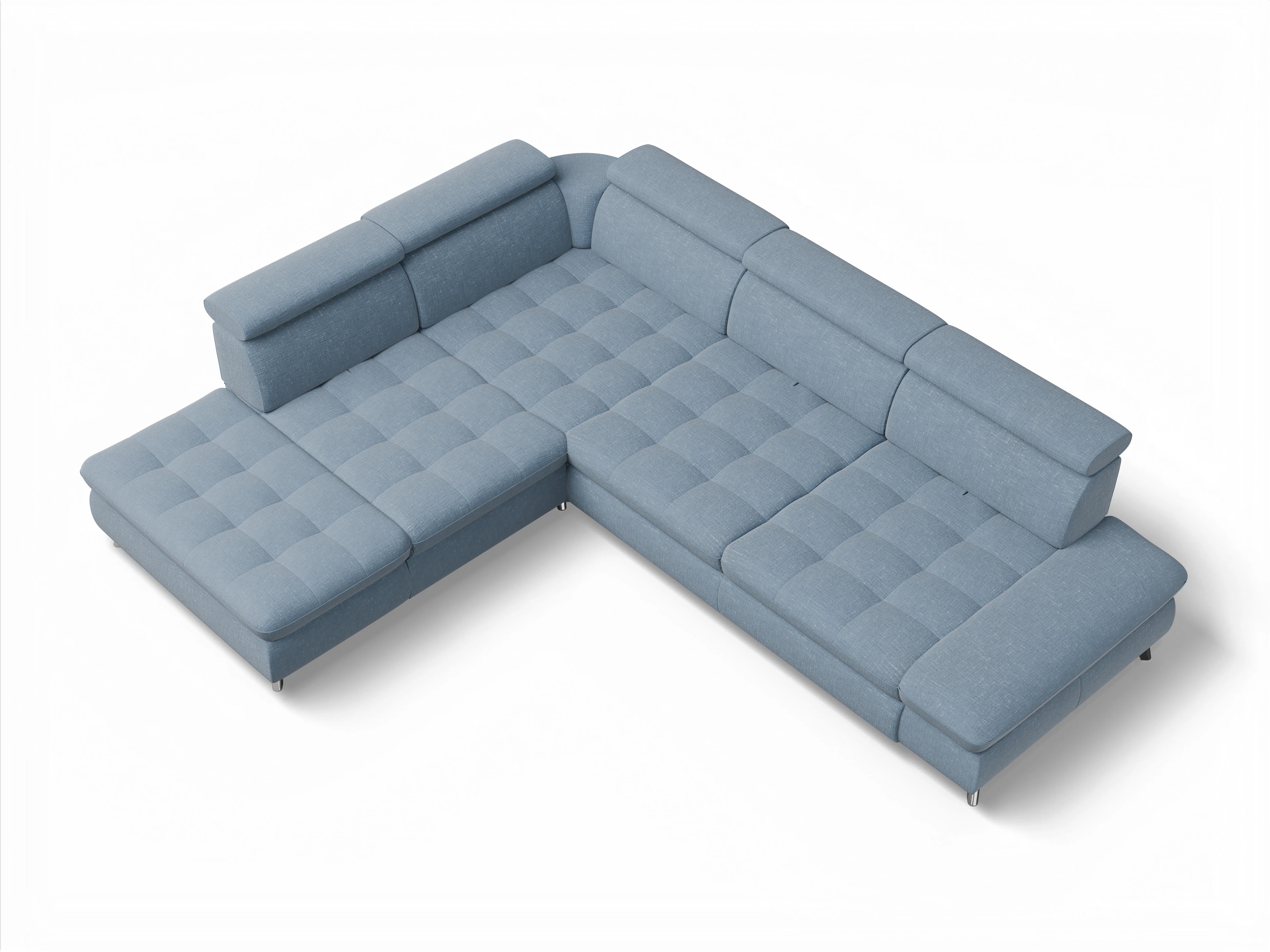 Ansicht des Produktes Memphis Stoff Ecksofa links Abschluss offen in Stoff Blau