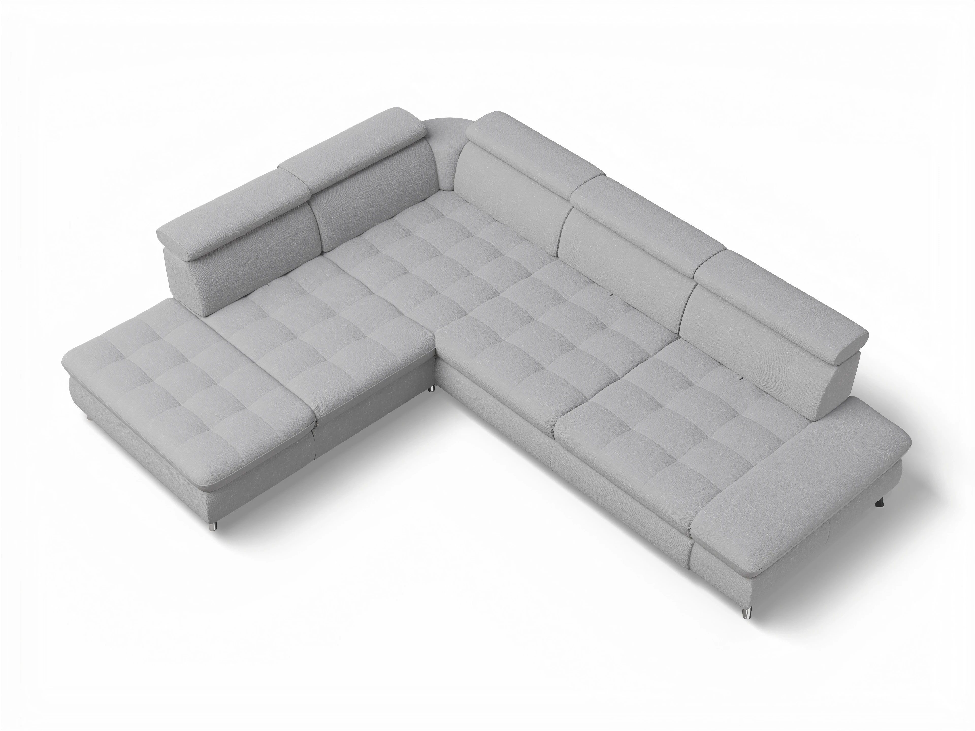 Ansicht des Produktes Memphis Stoff Ecksofa links Abschluss offen in Stoff Grau