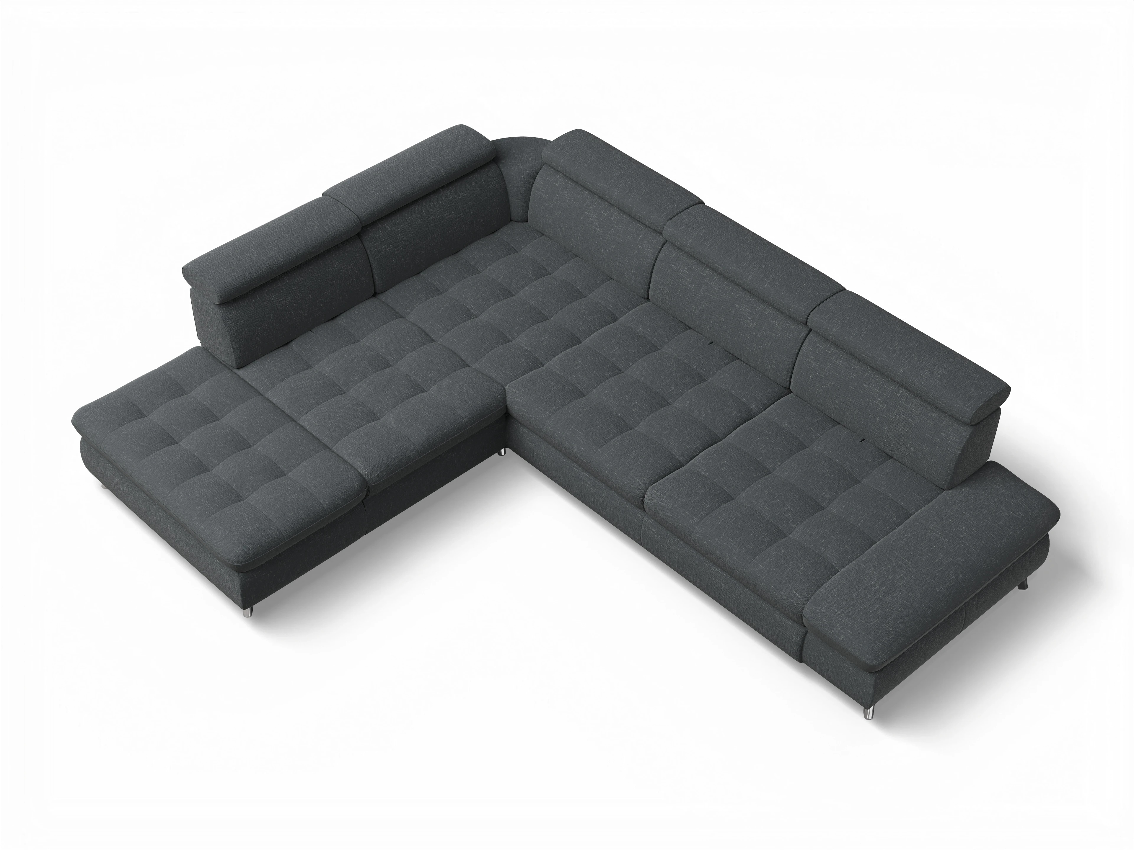 Ansicht des Produktes Memphis Stoff Ecksofa links Abschluss offen in Stoff Grau