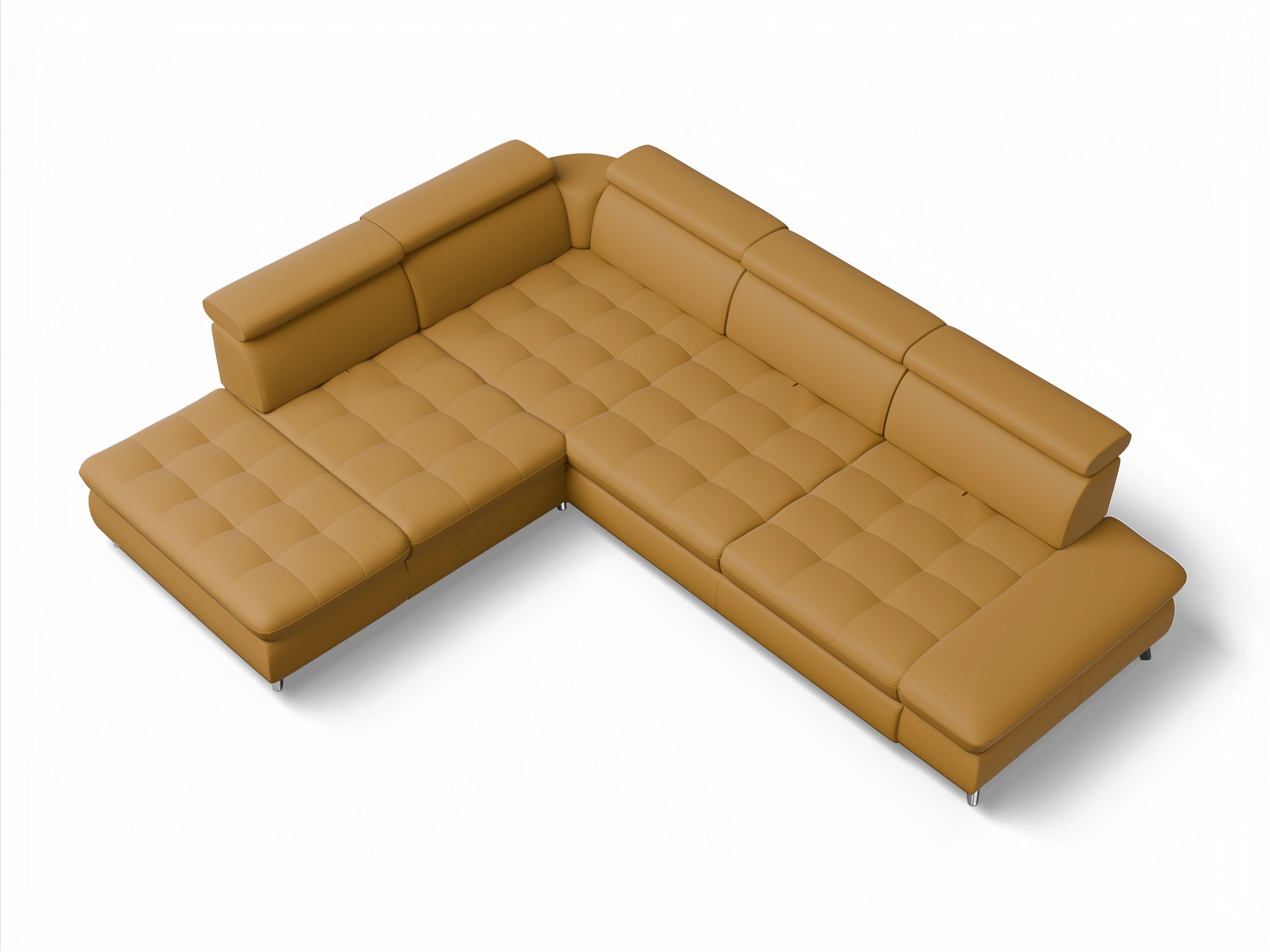 Ansicht des Produktes Memphis Stoff Ecksofa links Abschluss offen in Leder Gelb