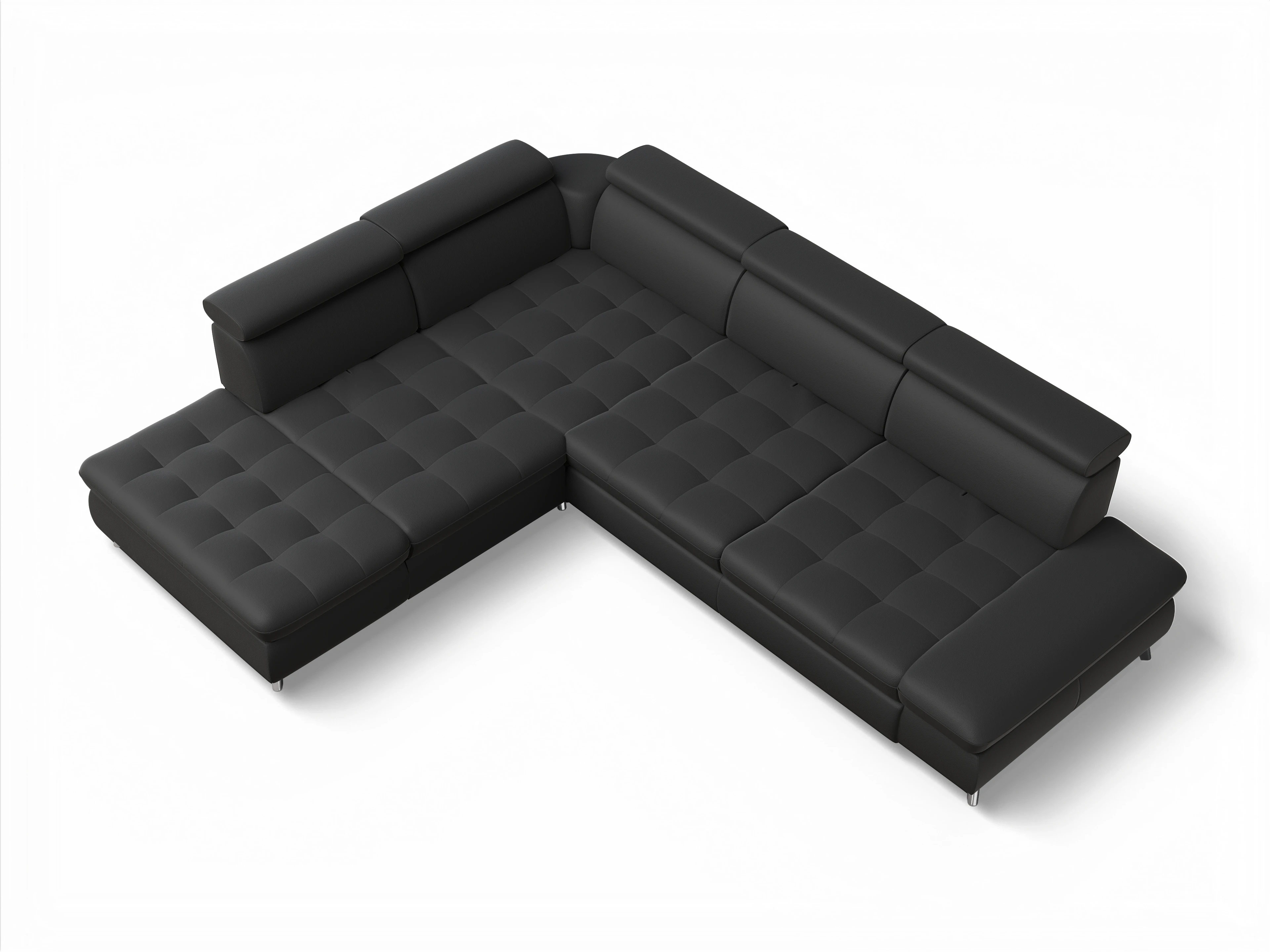 Ansicht des Produktes Memphis Stoff Ecksofa links Abschluss offen in Leder Schwarz
