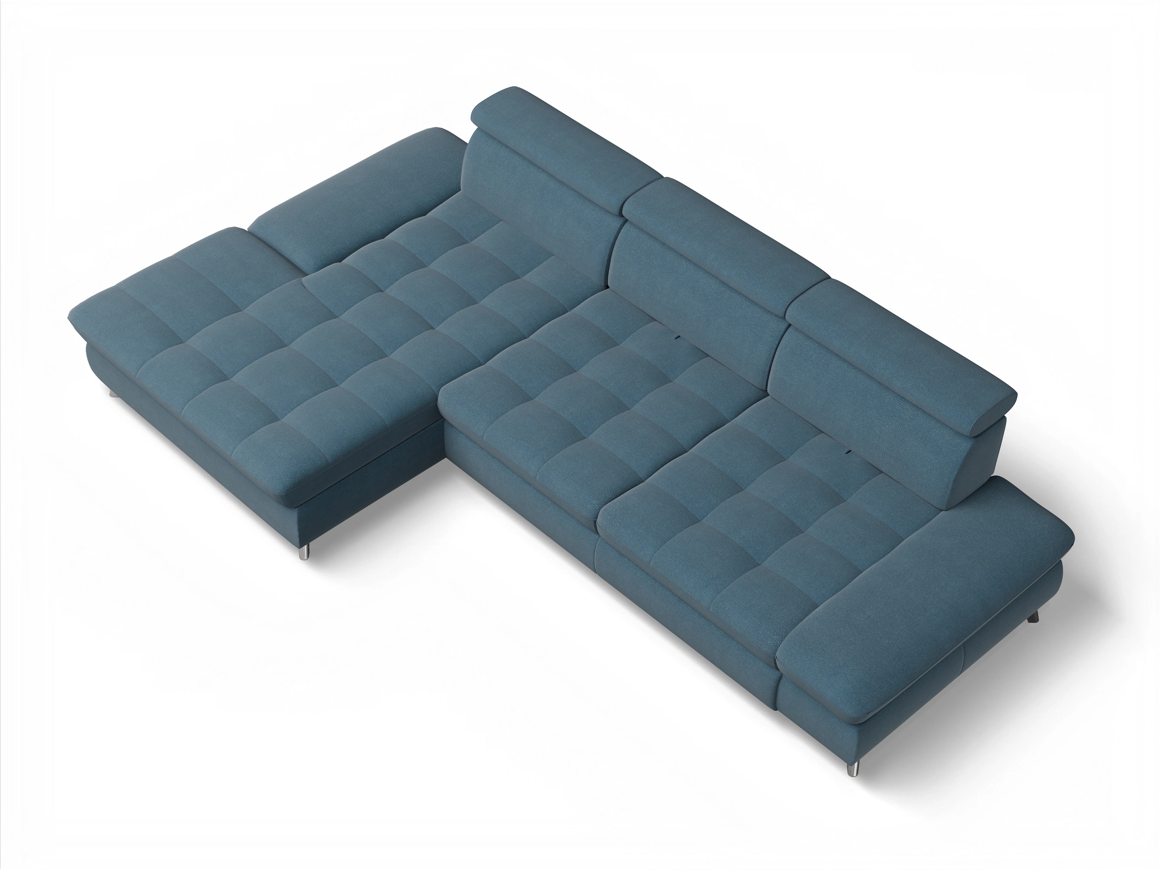 Ansicht des Produktes Memphis Stoff Ecksofa links Abschluss offen in Stoff Blau