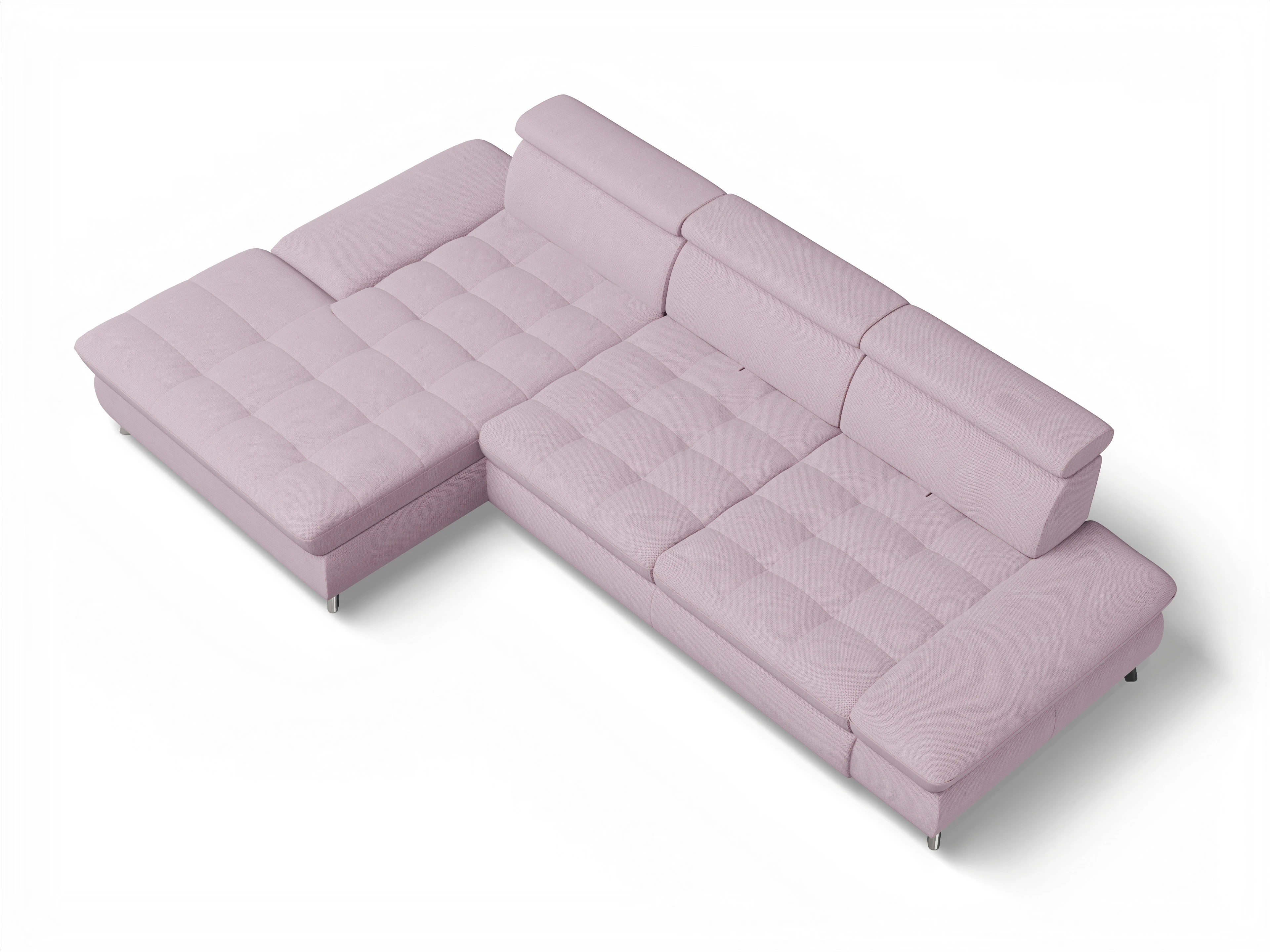 Ansicht des Produktes Memphis Stoff Ecksofa links Abschluss offen in Stoff Rosa