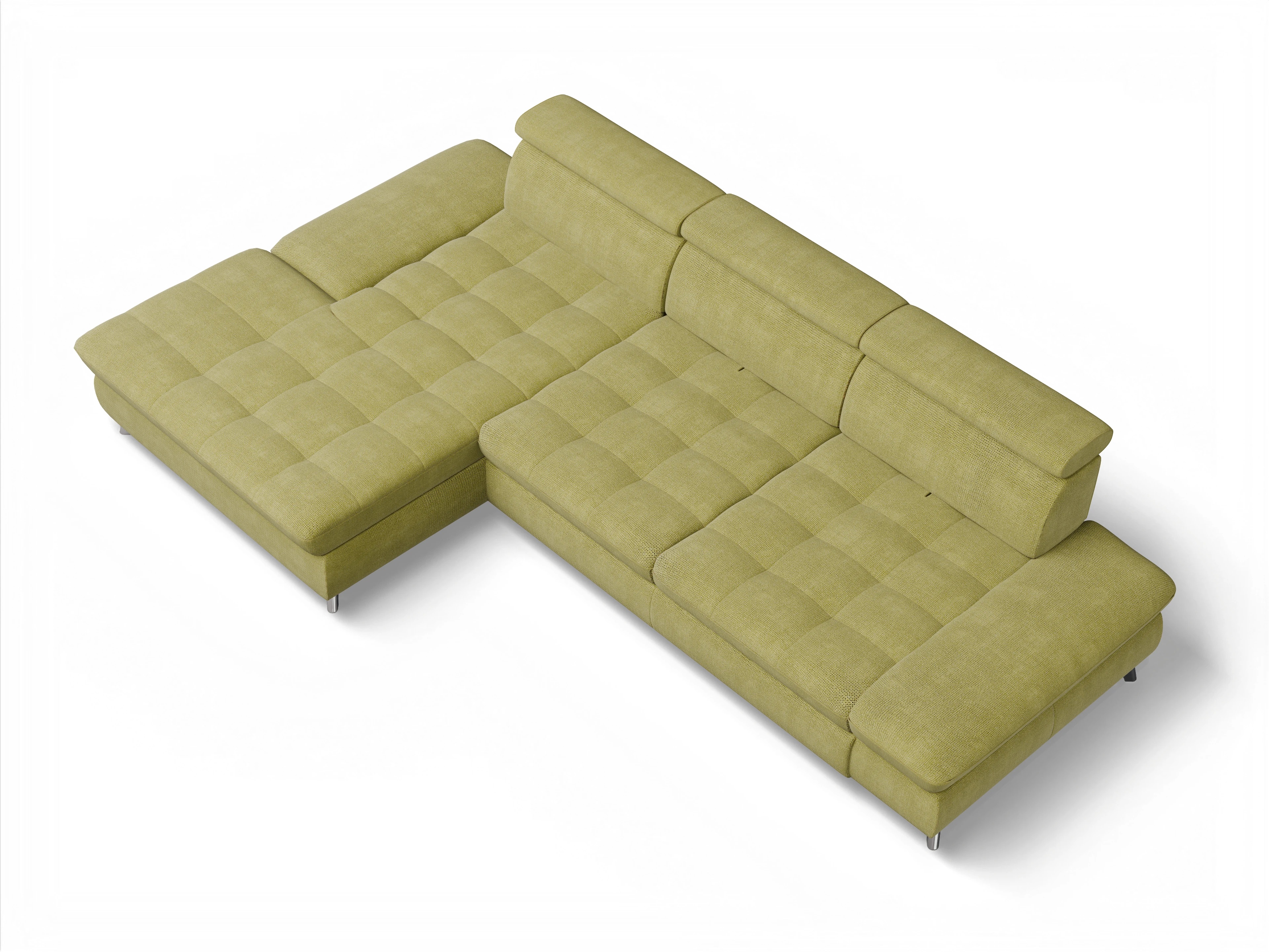 Ansicht des Produktes Memphis Stoff Ecksofa links Abschluss offen in Stoff Grün