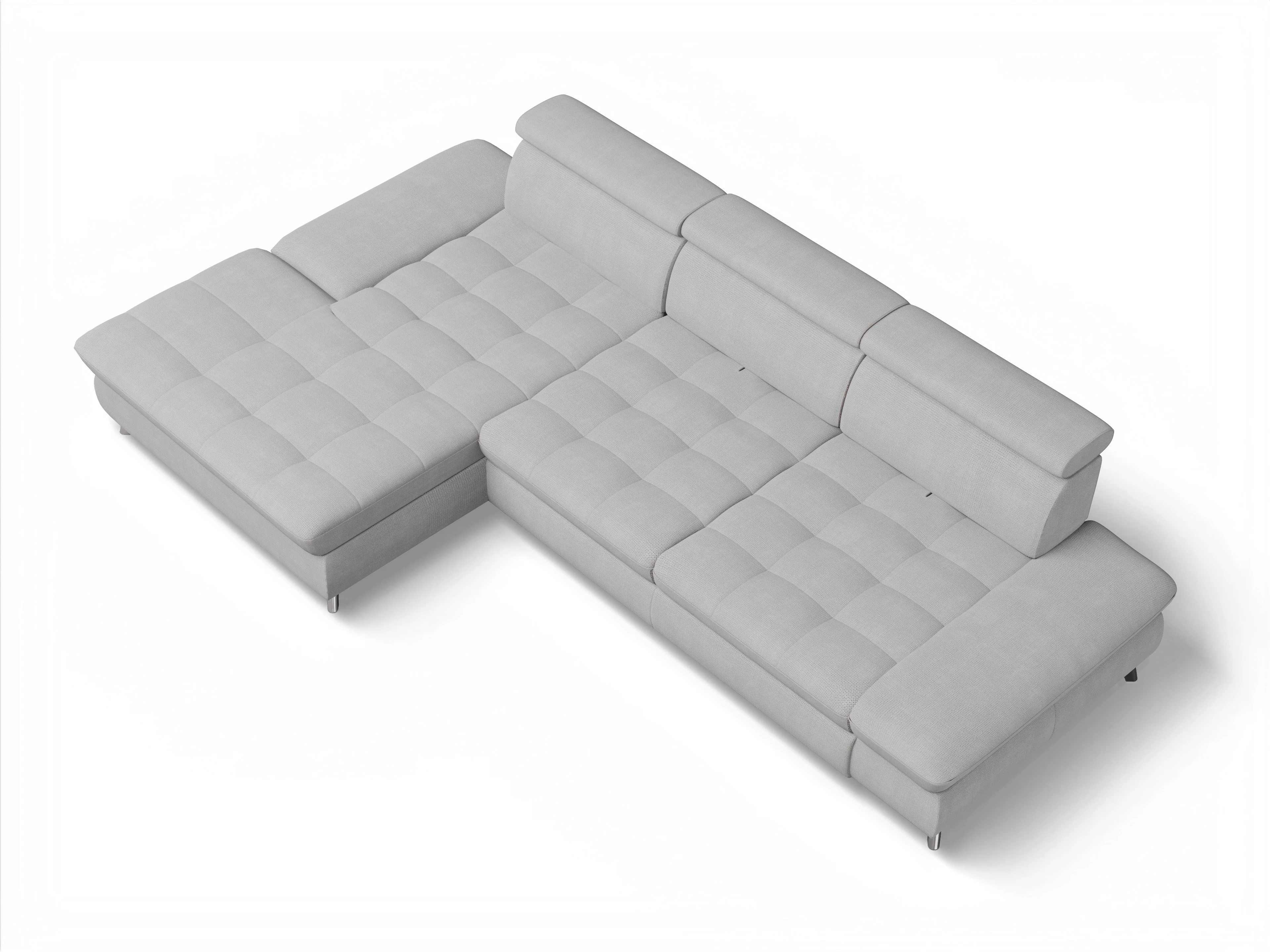 Ansicht des Produktes Memphis Stoff Ecksofa links Abschluss offen in Stoff Grau