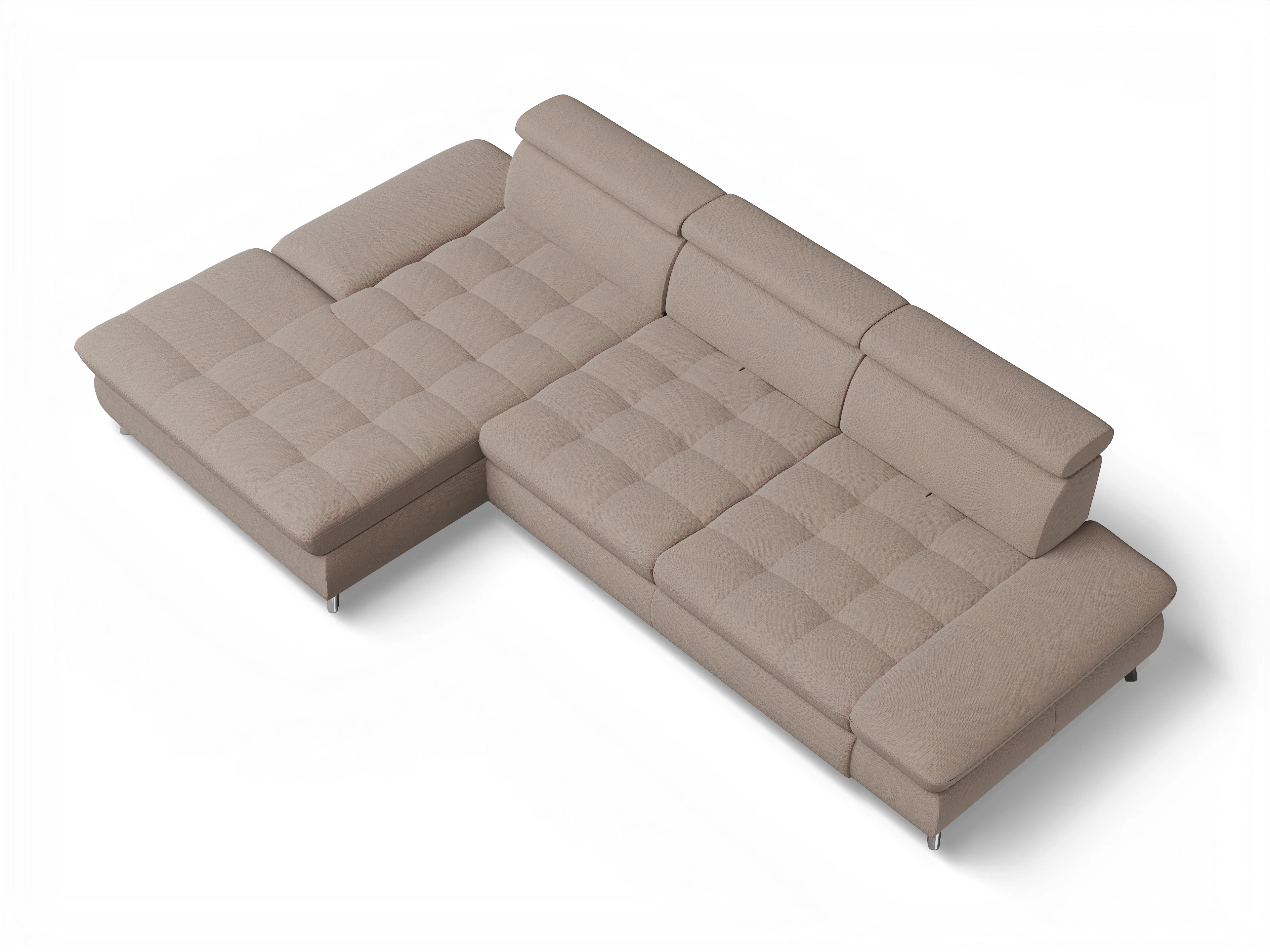Ansicht des Produktes Memphis Stoff Ecksofa links Abschluss offen in Stoff Braun