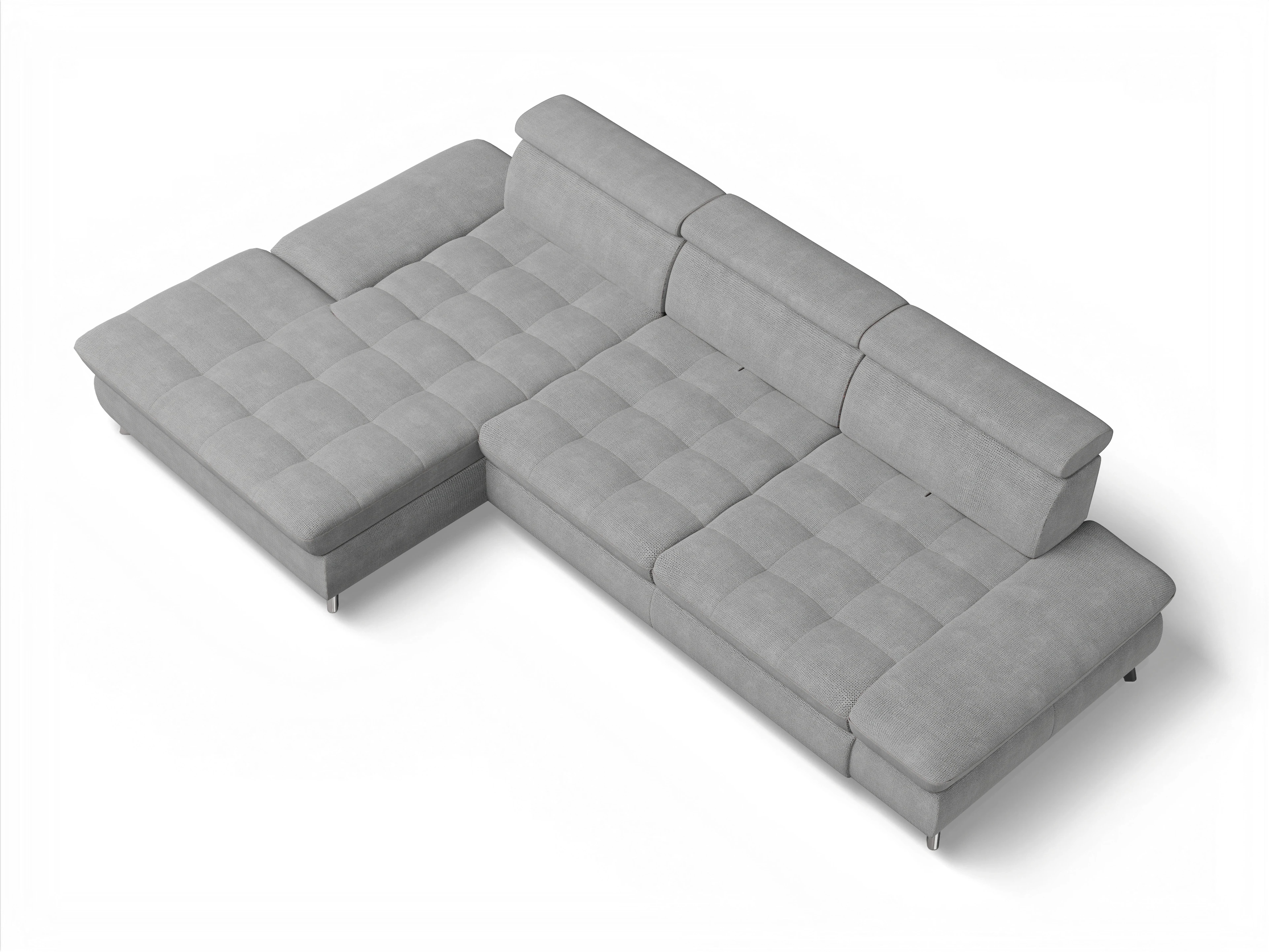 Ansicht des Produktes Memphis Stoff Ecksofa links Abschluss offen in Stoff Grau