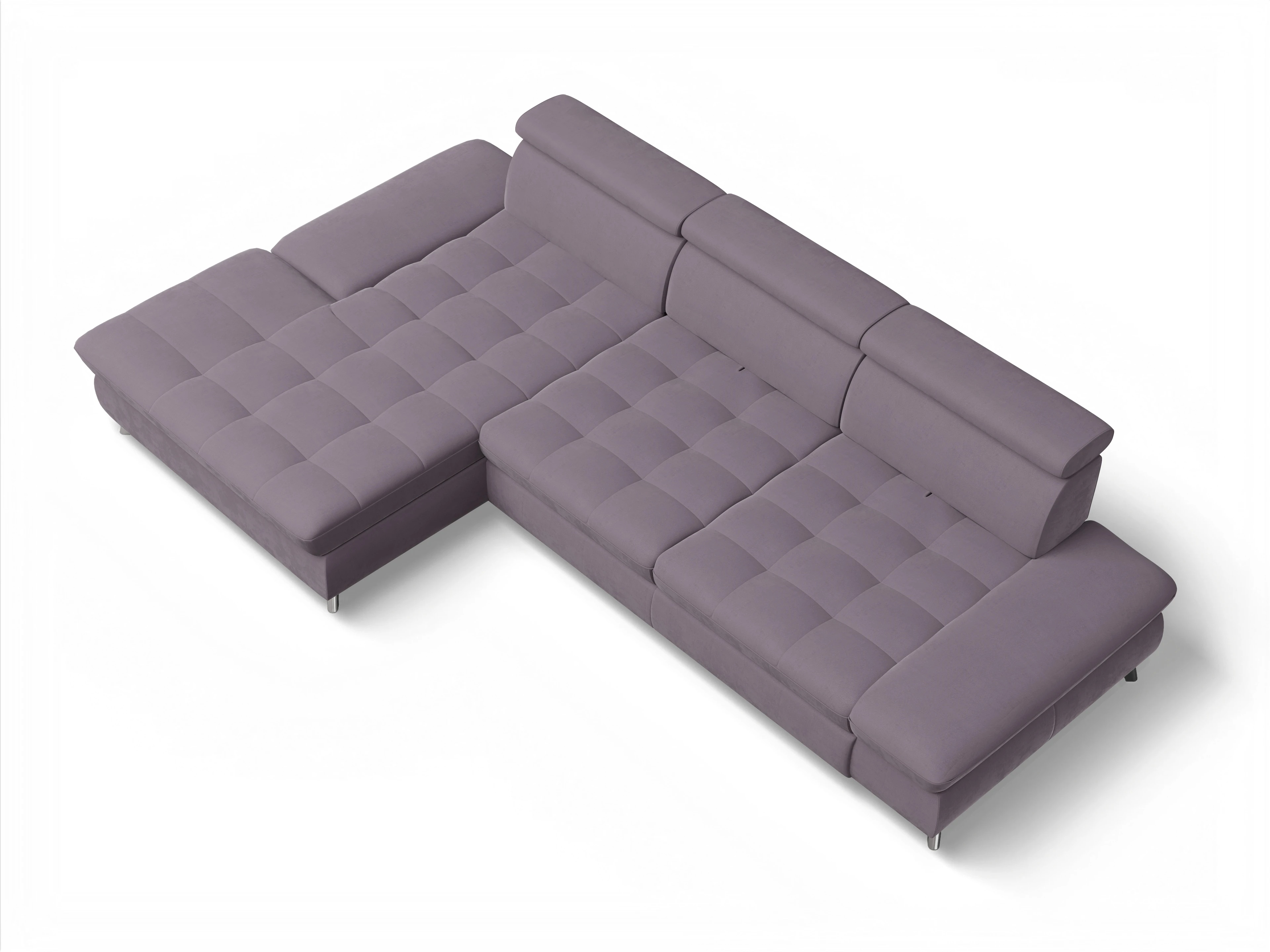 Ansicht des Produktes Memphis Stoff Ecksofa links Abschluss offen in Stoff Lila