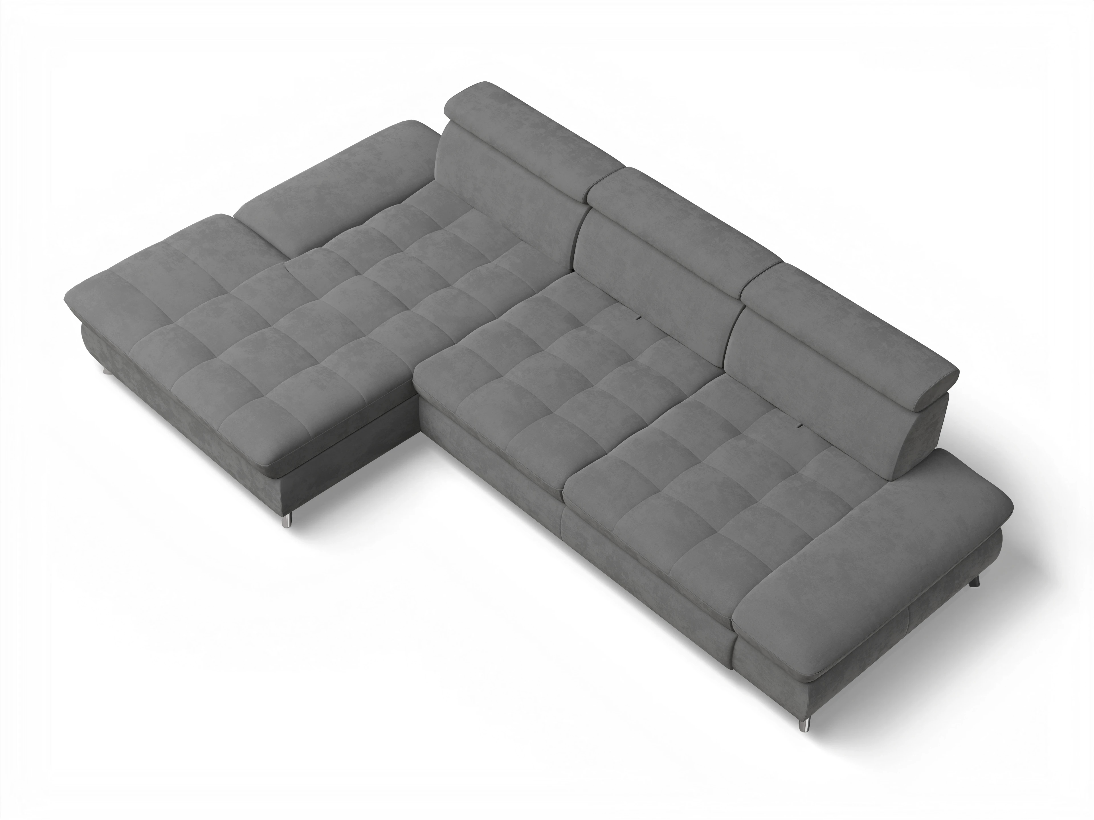 Ansicht des Produktes Memphis Stoff Ecksofa links Abschluss offen in Stoff Grau