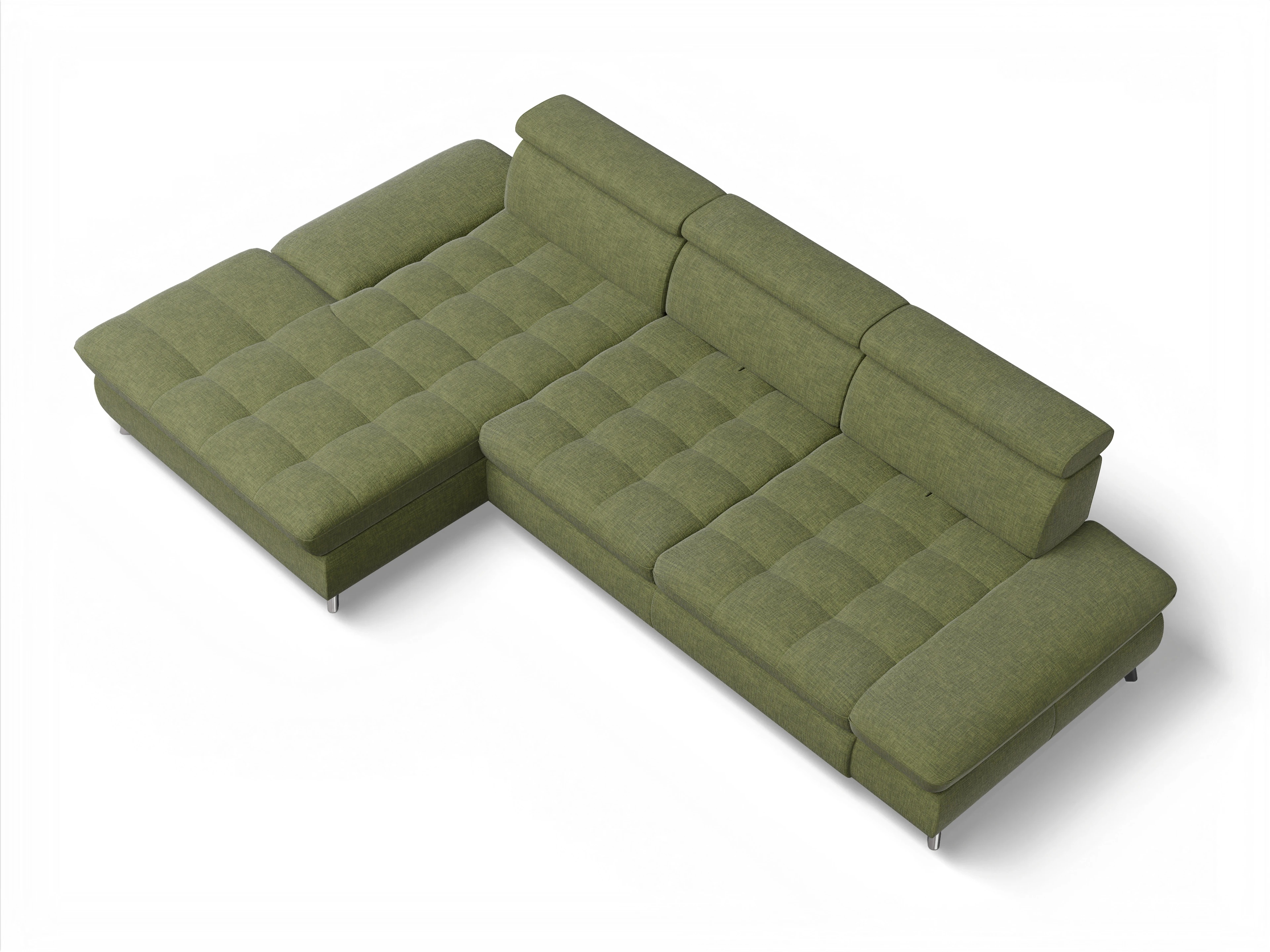 Ansicht des Produktes Memphis Stoff Ecksofa links Abschluss offen in Stoff Grün