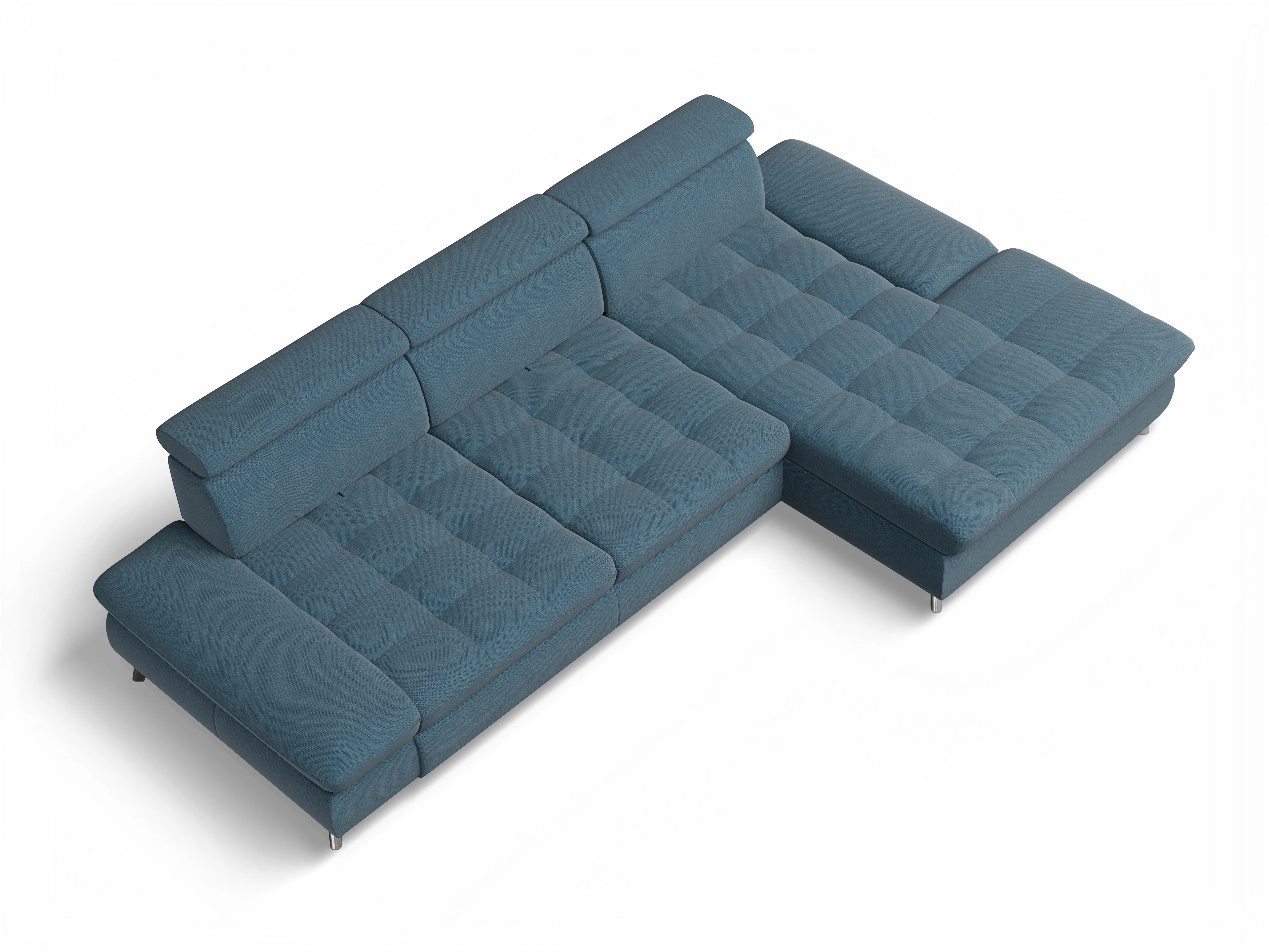 Ansicht des Produktes Memphis Stoff Ecksofa rechts Abschluss offen in Stoff Blau