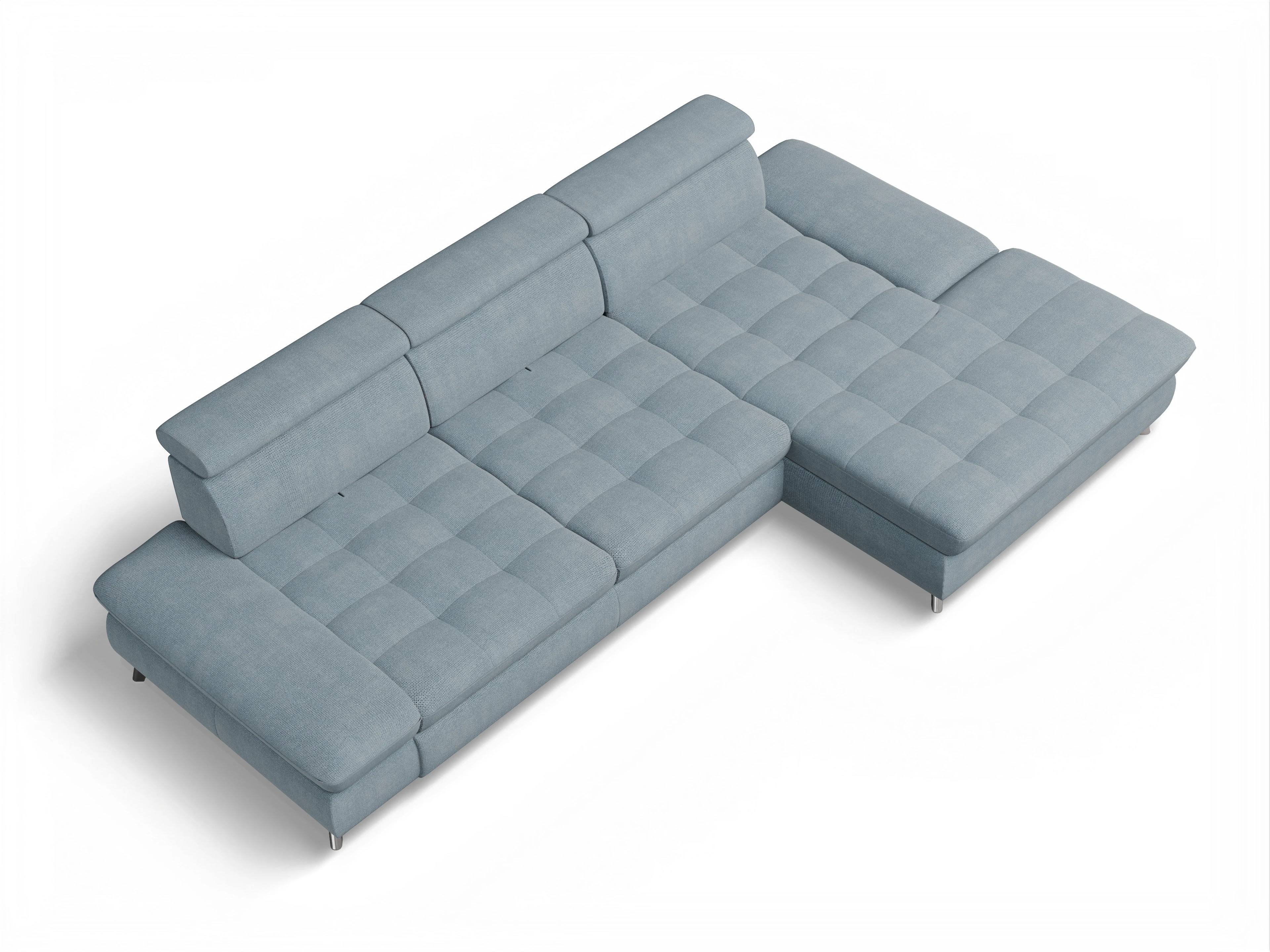 Ansicht des Produktes Memphis Stoff Ecksofa rechts Abschluss offen in Stoff Blau